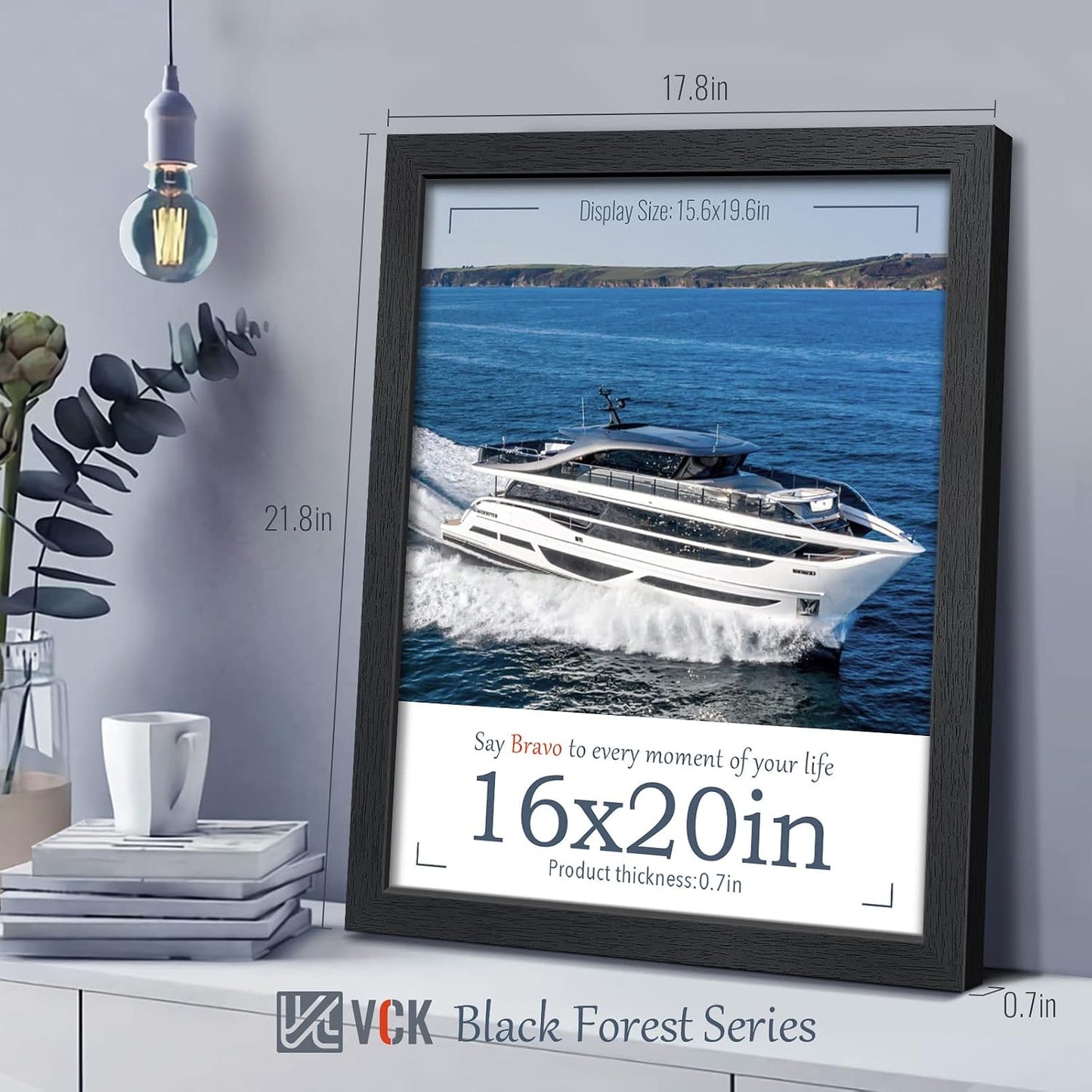 VCK 16x20 Frames Black 4 Pack, Wide Thick Wood Border, for Poster/Prints | Exclusive Woodgrain, Wall Hanging, HD
