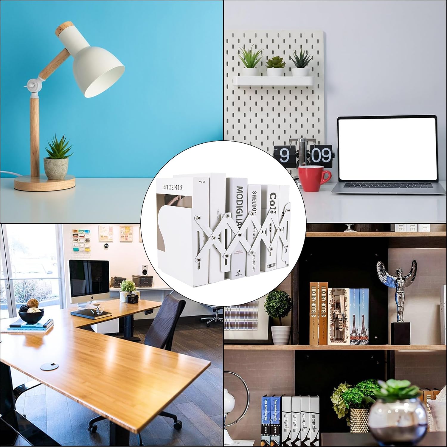 Expandable Metal Book Holder / White / Set of 2