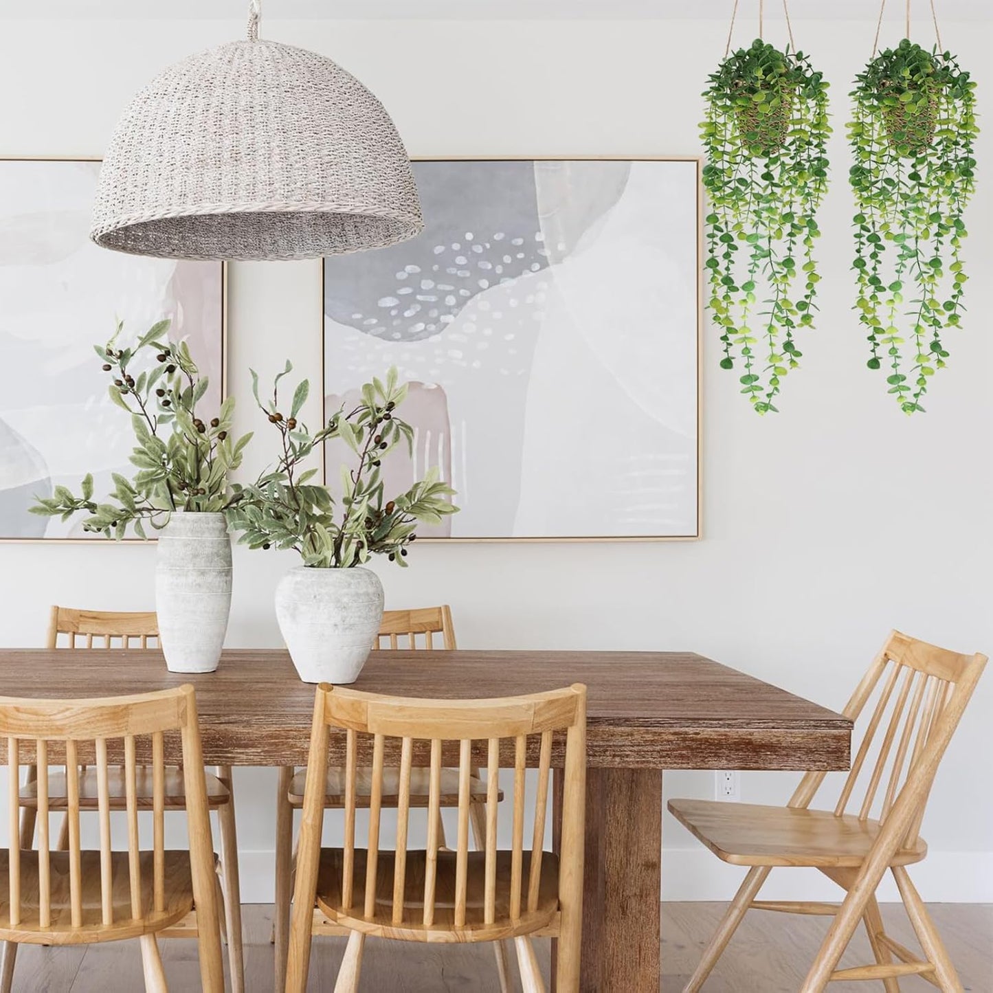 Woven Basket / Artificial Hanging Plants / 2 Packs / Set of 2
