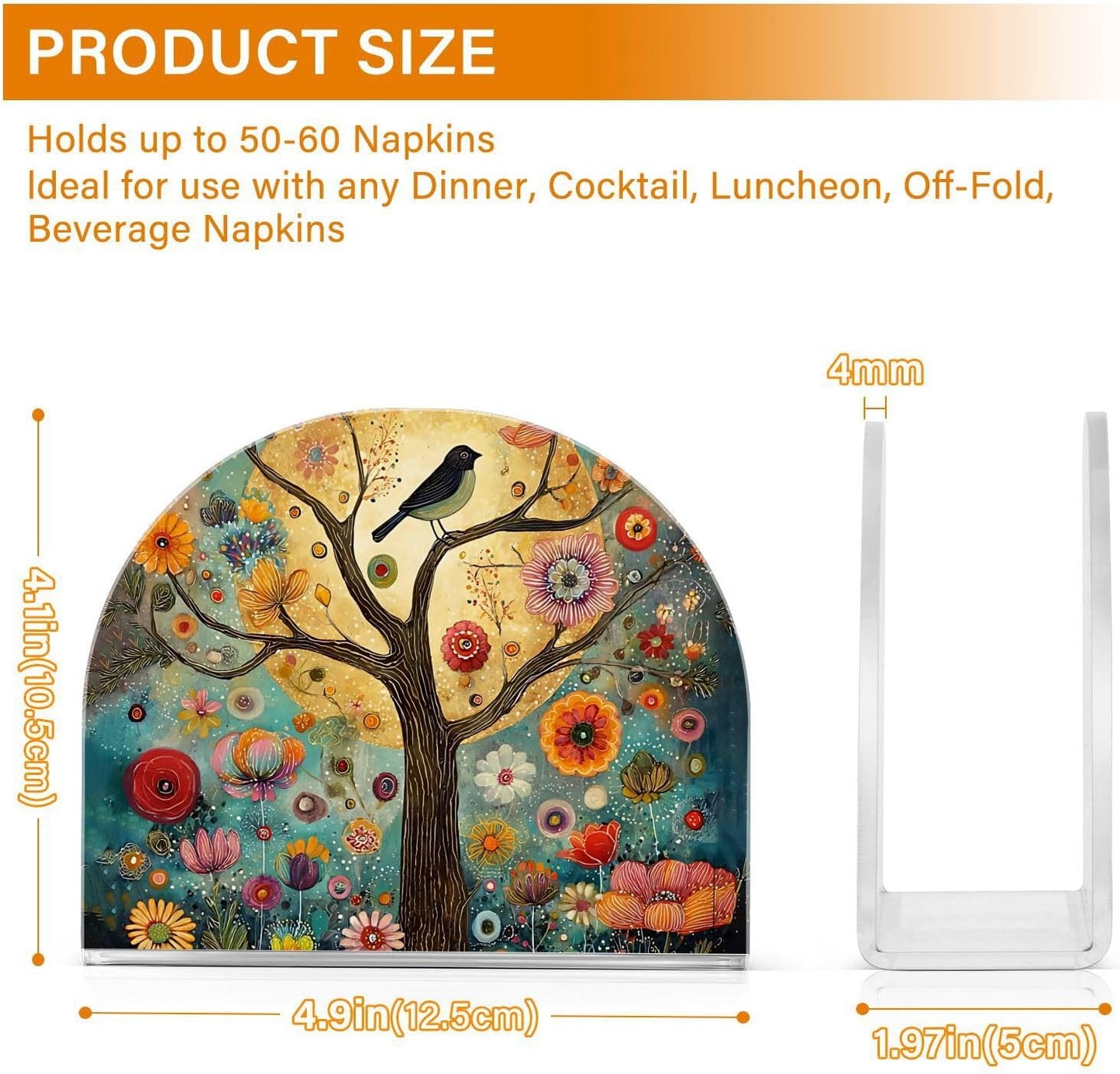 Napkin Holder Acrylic Tissue Dispenser Non-Slip Holds 50-60 Napkins Freestanding / Tree of Life