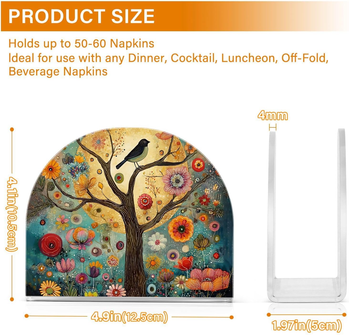 Napkin Holder Acrylic Tissue Dispenser Non-Slip Holds 50-60 Napkins Freestanding / Tree of Life