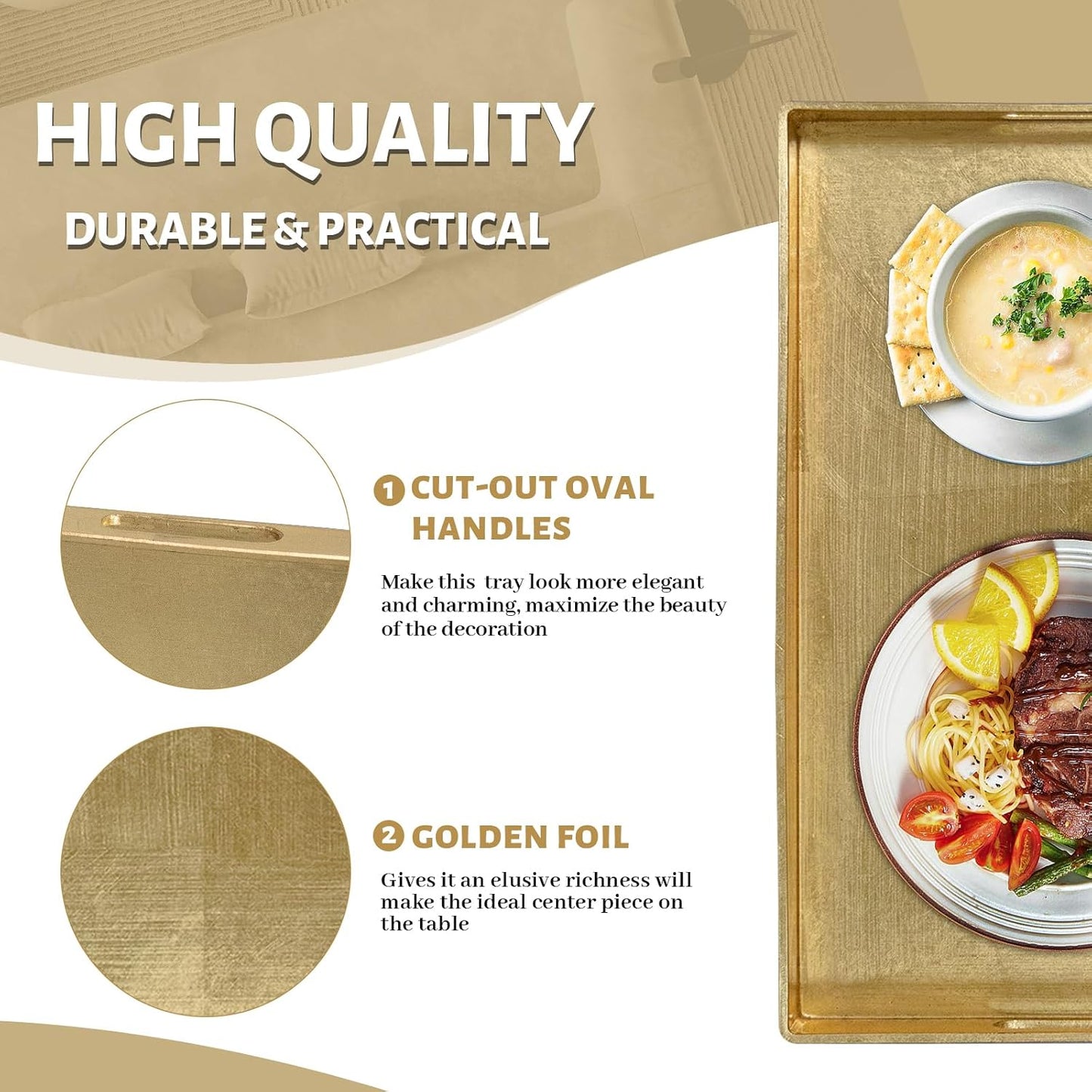 Modern Decorative Tray / 15.8 x 10.2 x 1.4 / Gold