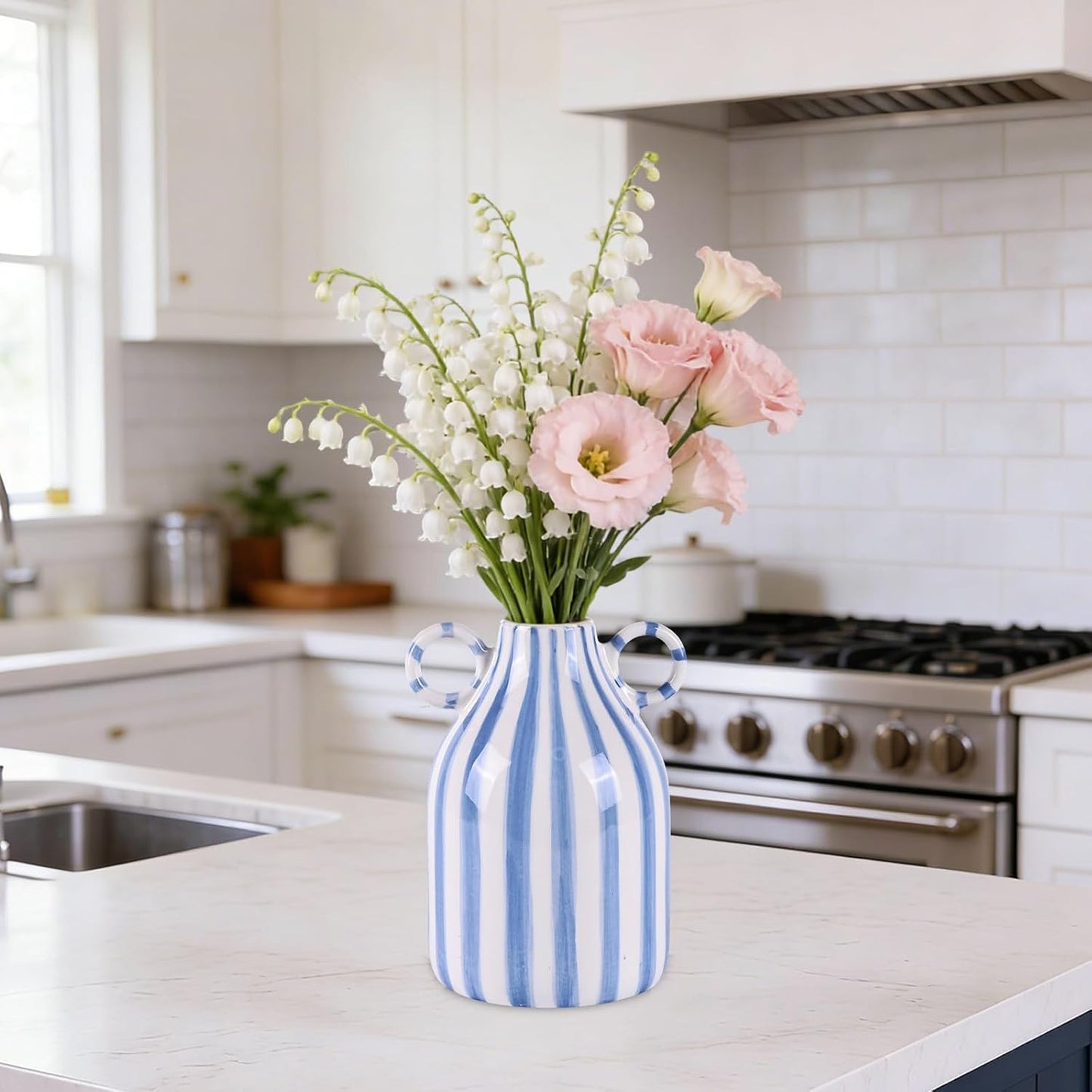 Ceramic Vase / Nordic Boho Small Vases Side Table Flower Centerpiece / Blue and White