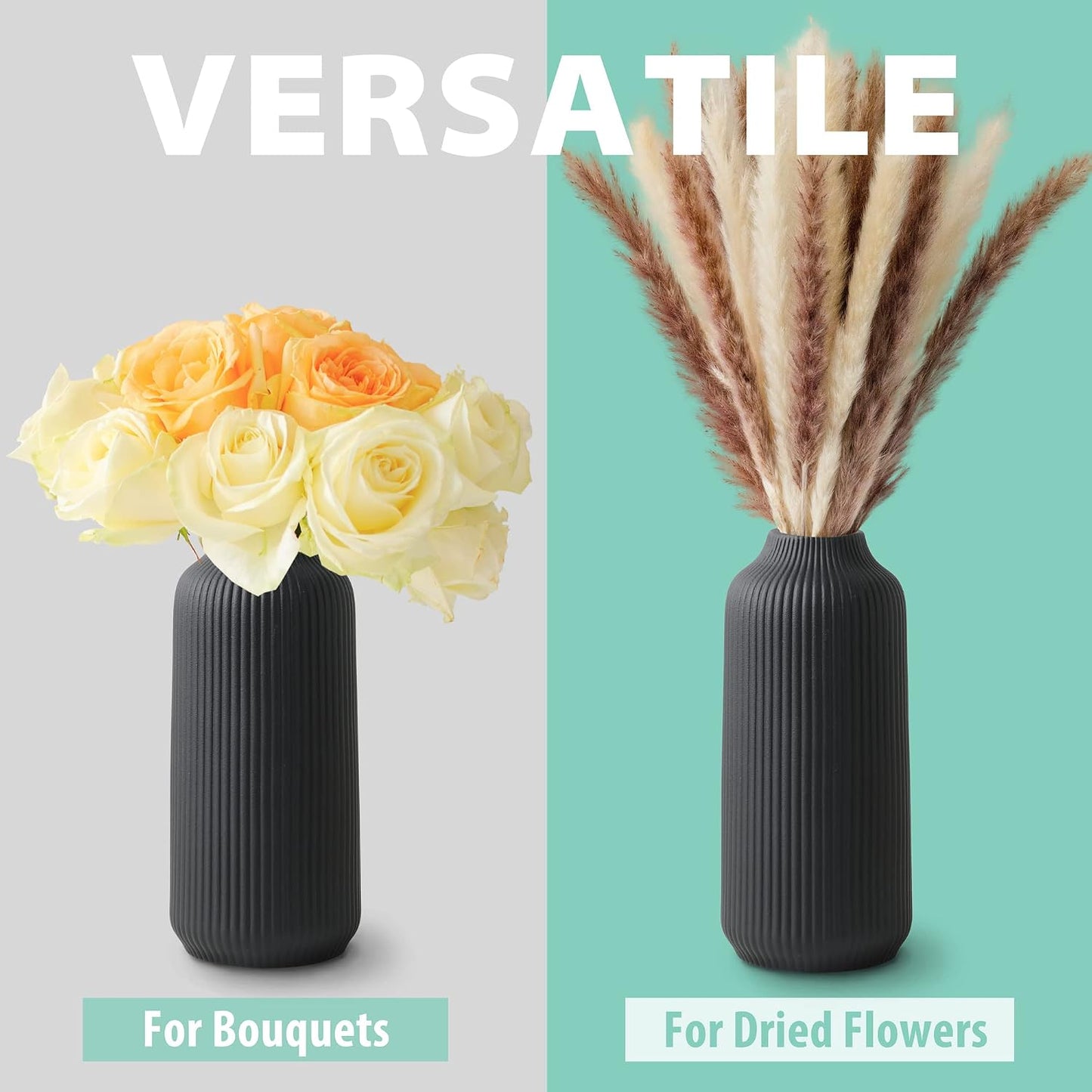 Ceramic Vase in Nordic Style / Black / Single Medium / 8 Inch