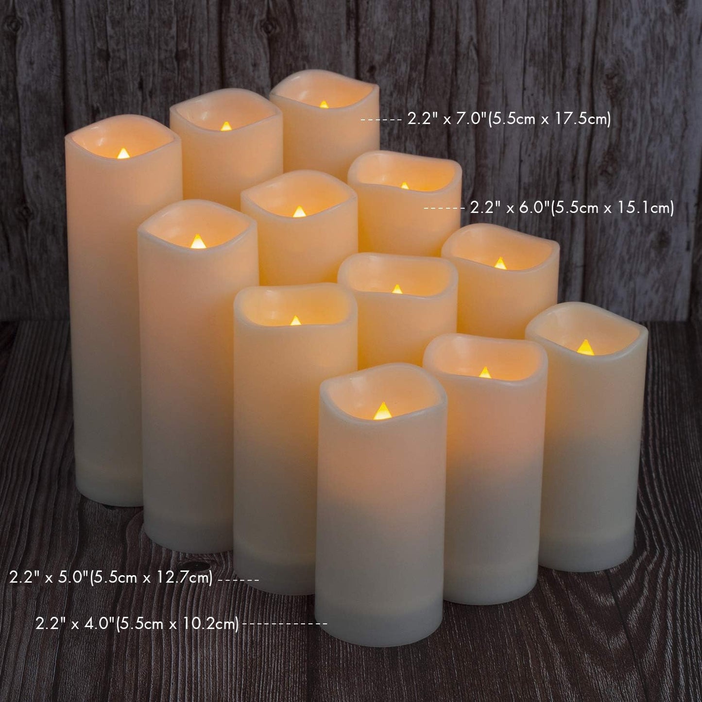 12-Pack Waterproof Flameless Candles, 2.2" Slim Plastic Battery Operated LED Pillar Candles with 2 Remotes & Timers