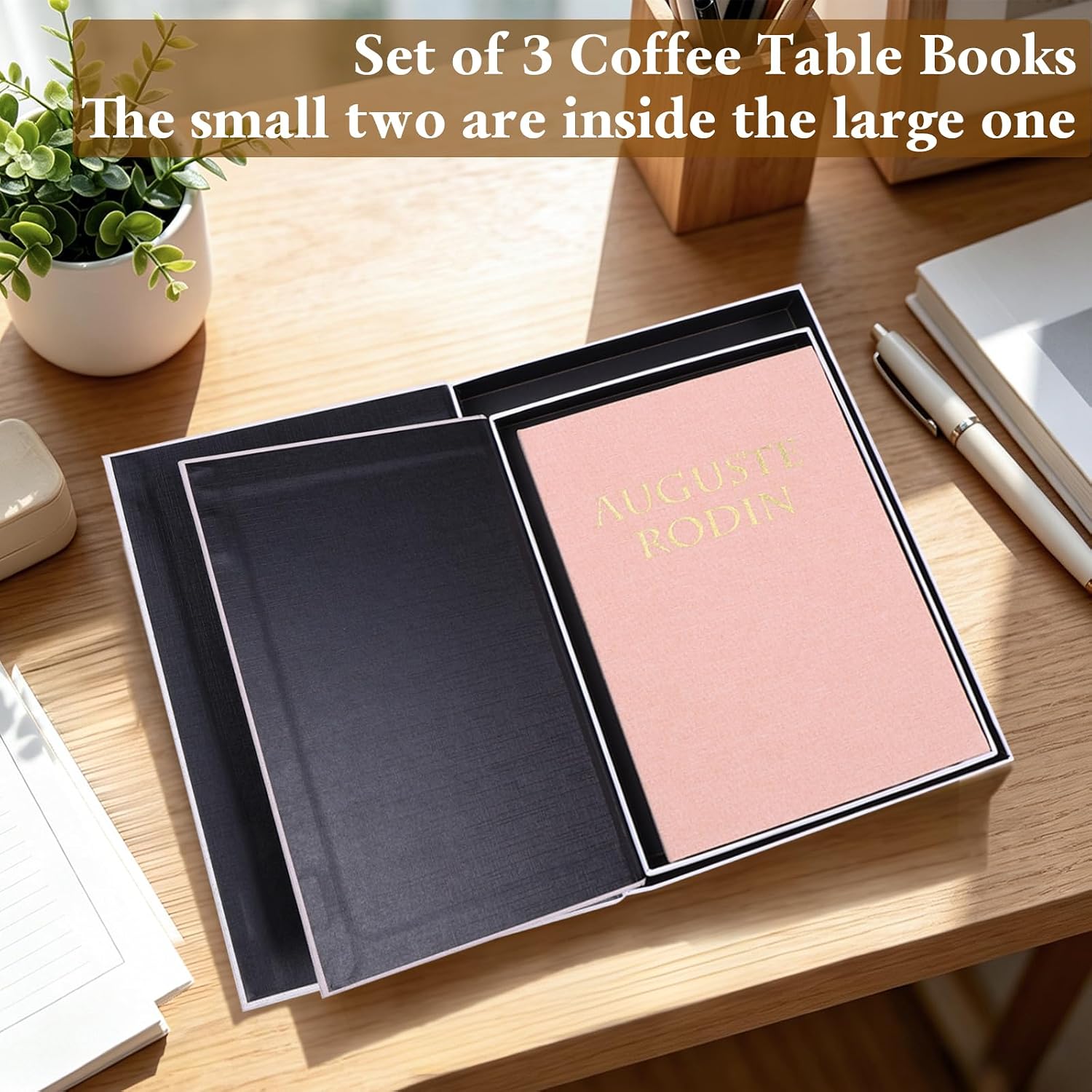 Linen Decorative Books / Linen & Ivory & Pink / Set of 3