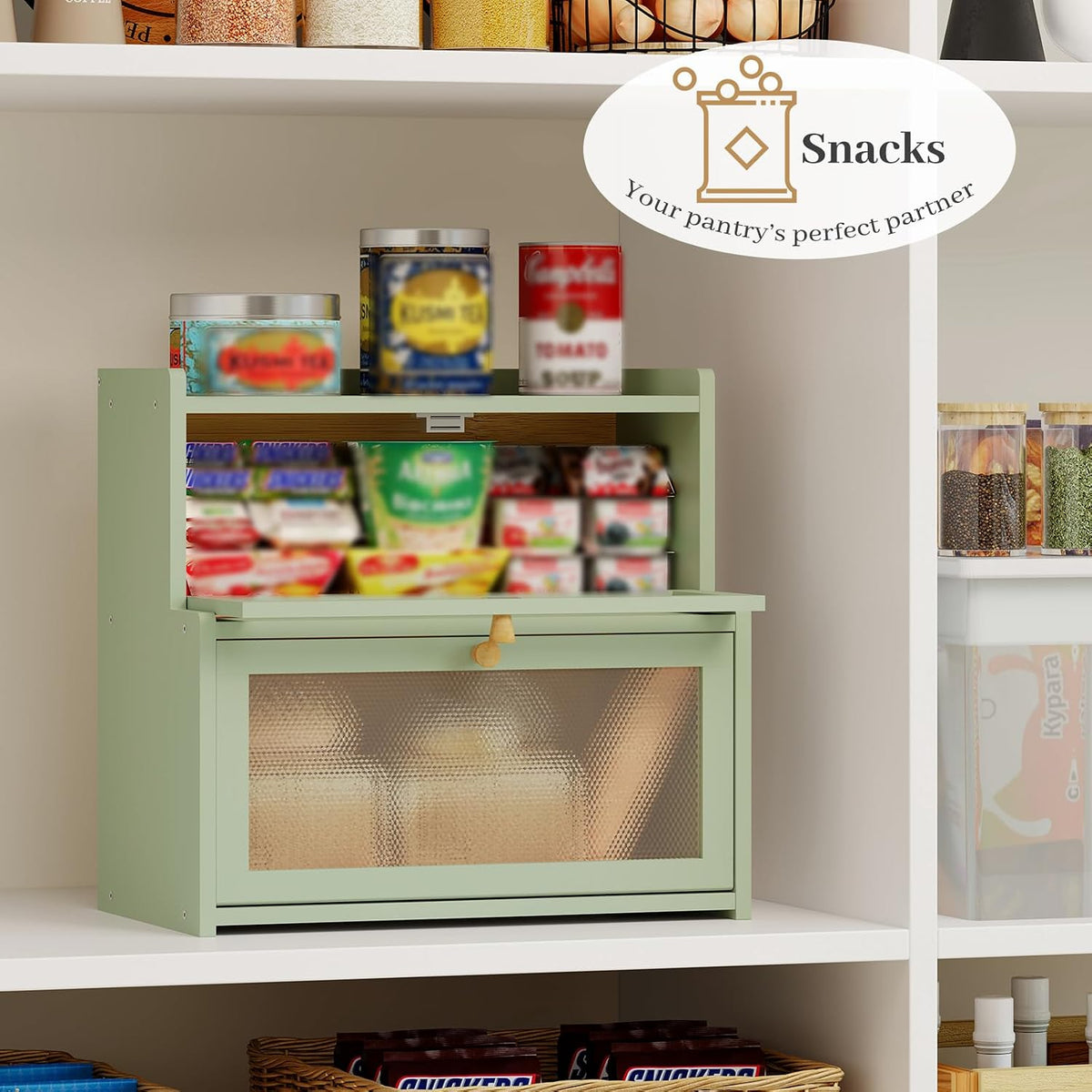 Bread Box for Kitchen Countertop, Large Bamboo Bread Storage Container with Double Layer, Bread Holder for Homemade