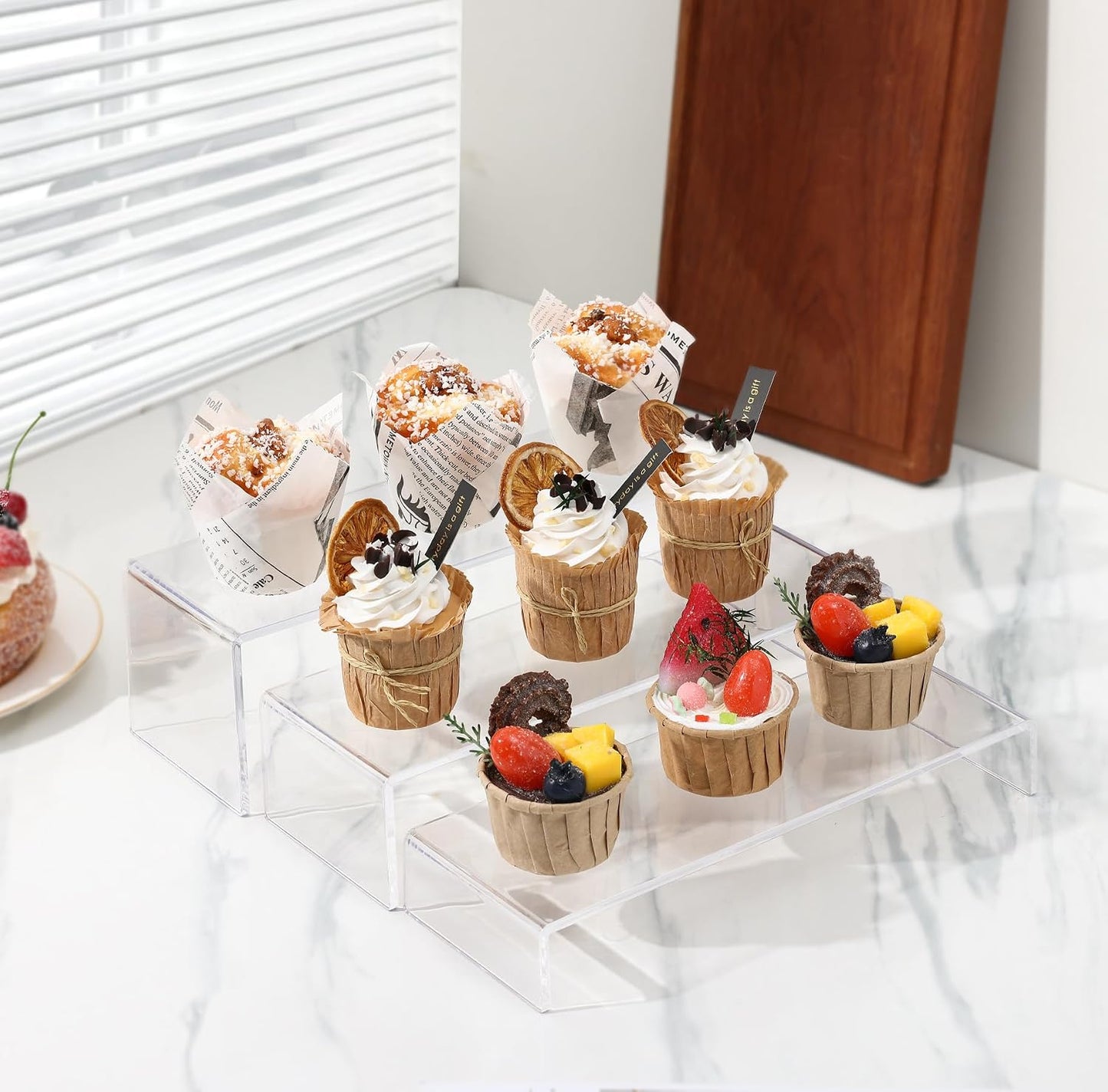 12 Pack Large Acrylic Risers, 4 Set(11.2”L~11.6”L~12”L) | Clear Rectangular Stands for Display, Acrylic Shelves for