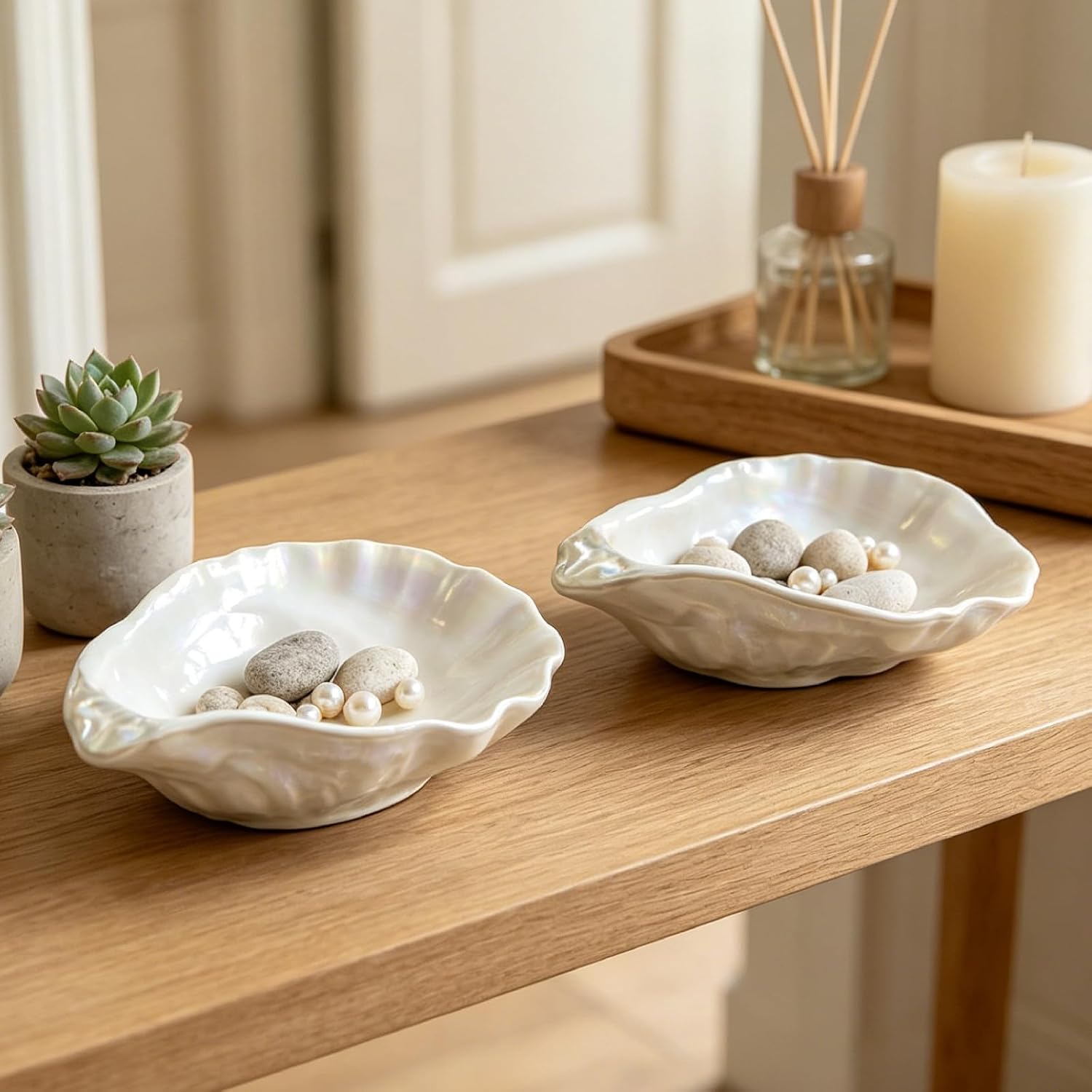Ceramic Ceramic Shell Small Key Bowl Candy Bowls for Entryway Table / White / Set of 2