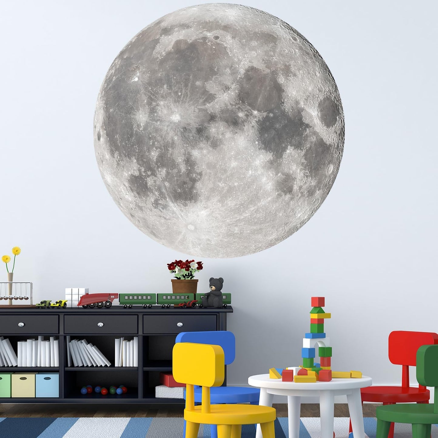 Large Moon Wall Stickers Full Moon Decor Wall Decals 6 Sheets Peel and Stick Wall / Silver Moon