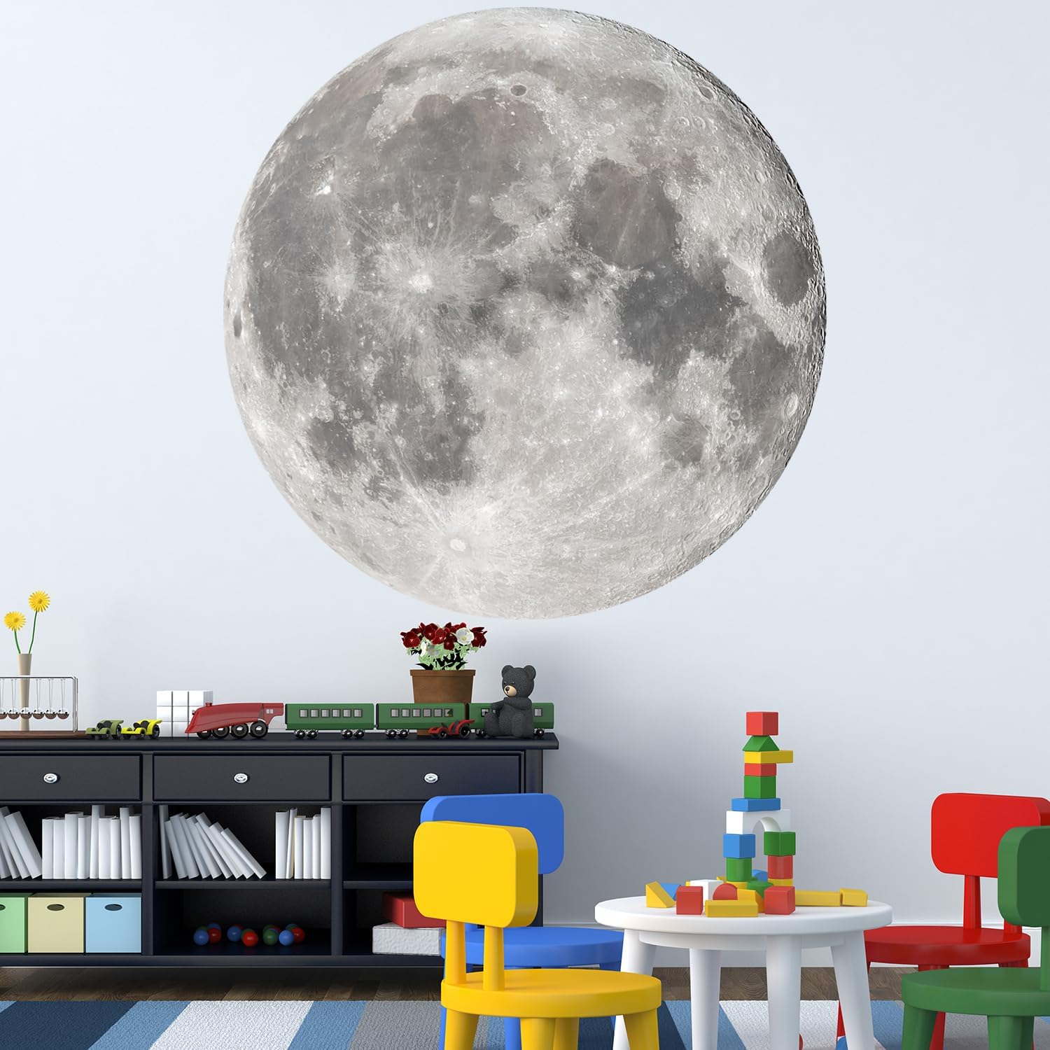 Large Moon Wall Stickers Full Moon Decor Wall Decals 6 Sheets Peel and Stick Wall / Silver Moon