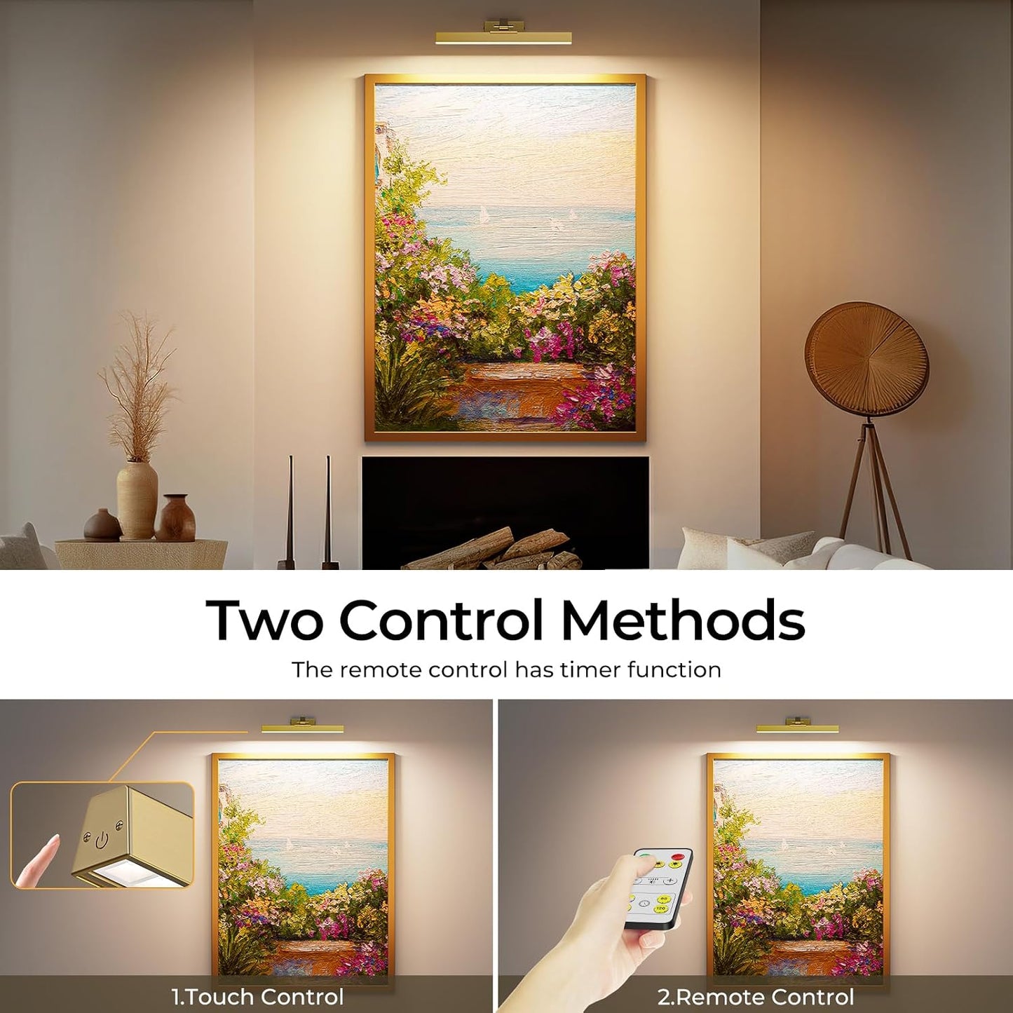 Picture Lights for Wall, Brushed Gold Battery Operated Picture Light 16in Art Light CCT Dimmable Recharging Battery