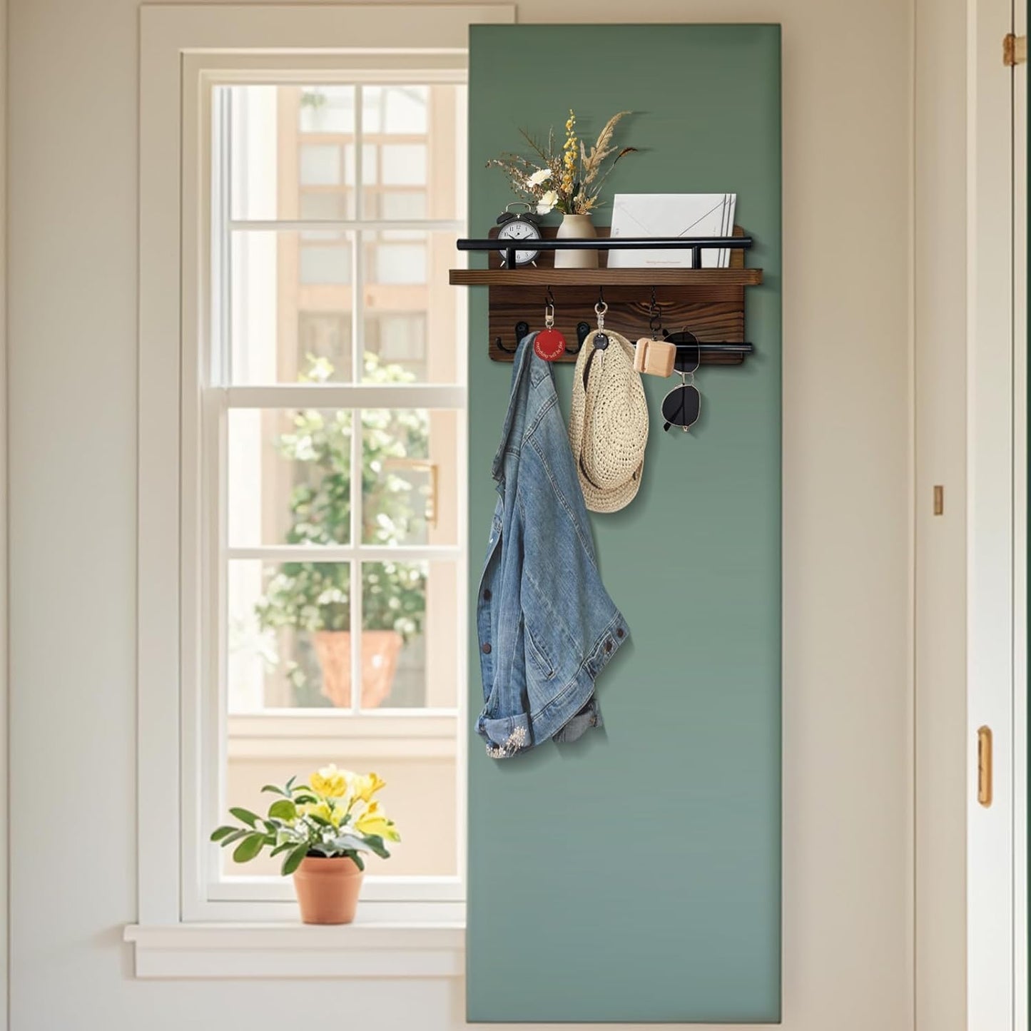 Wooden Wall Mounted Key and Mail Holder Organizer