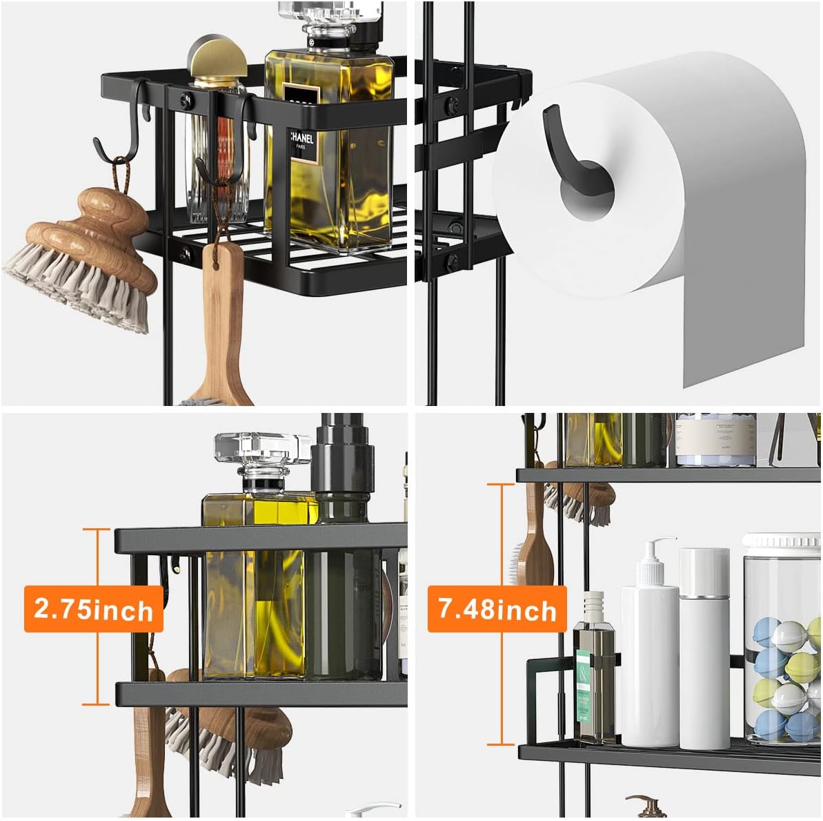 FLOLXNB Over The Toilet Storage Shelf, 3-Tier Bathroom Storage Organizer Upgrade Punch-Free Toliet Storage Shelf, Home