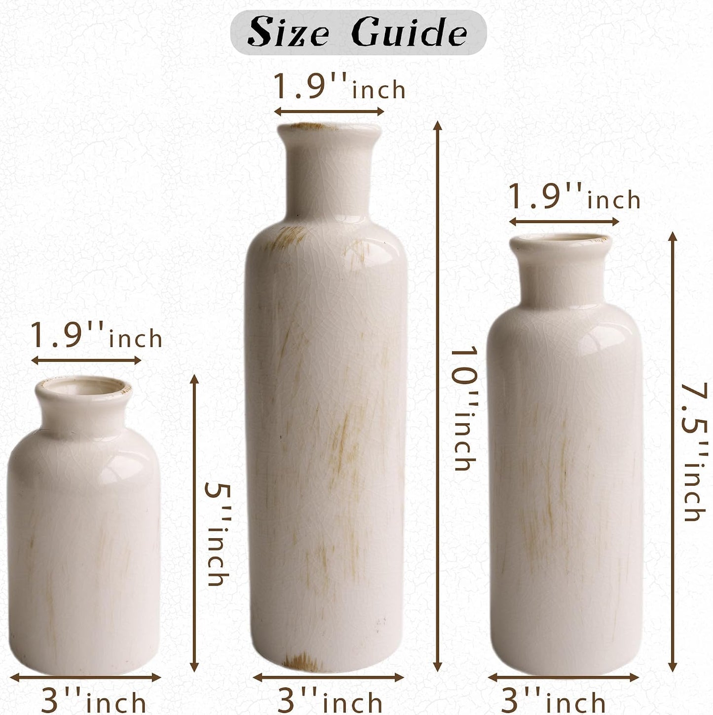 3 White Ceramic Vases / Beige