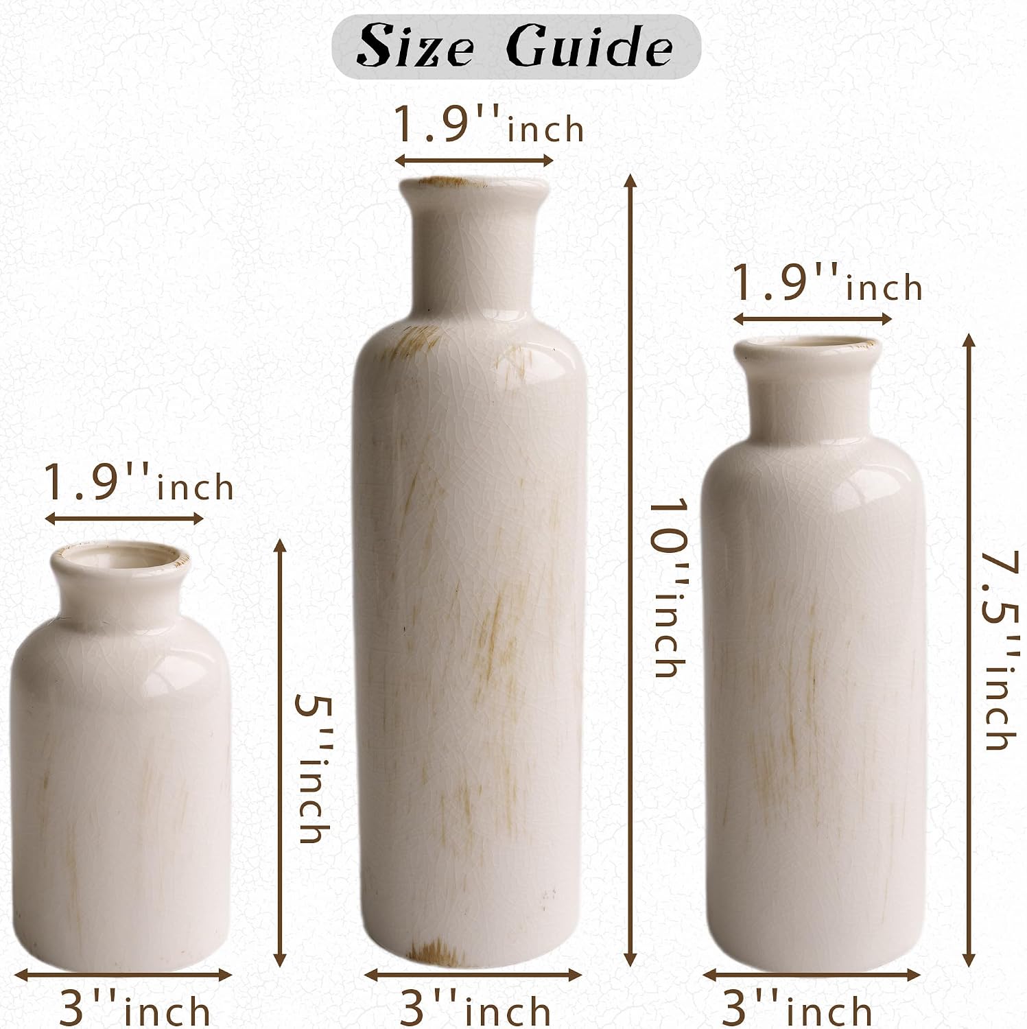 3 White Ceramic Vases / Beige