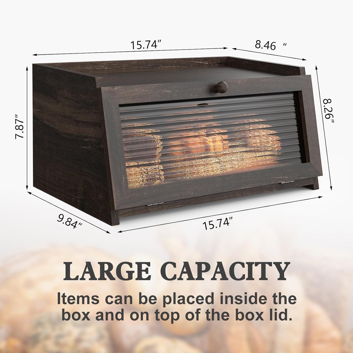 LOHASOK Bread Box for Kitchen Countertop | Large, Farmhouse Bread Container Holder Storage, Acrylic translucent window