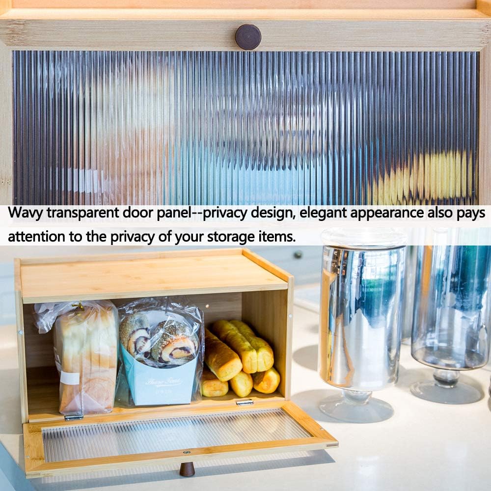 ETMI Bamboo Bread Box for Kitchen Counter-Large Capacity Bread Storage Container Farmhouse Bread Box with Window Bread