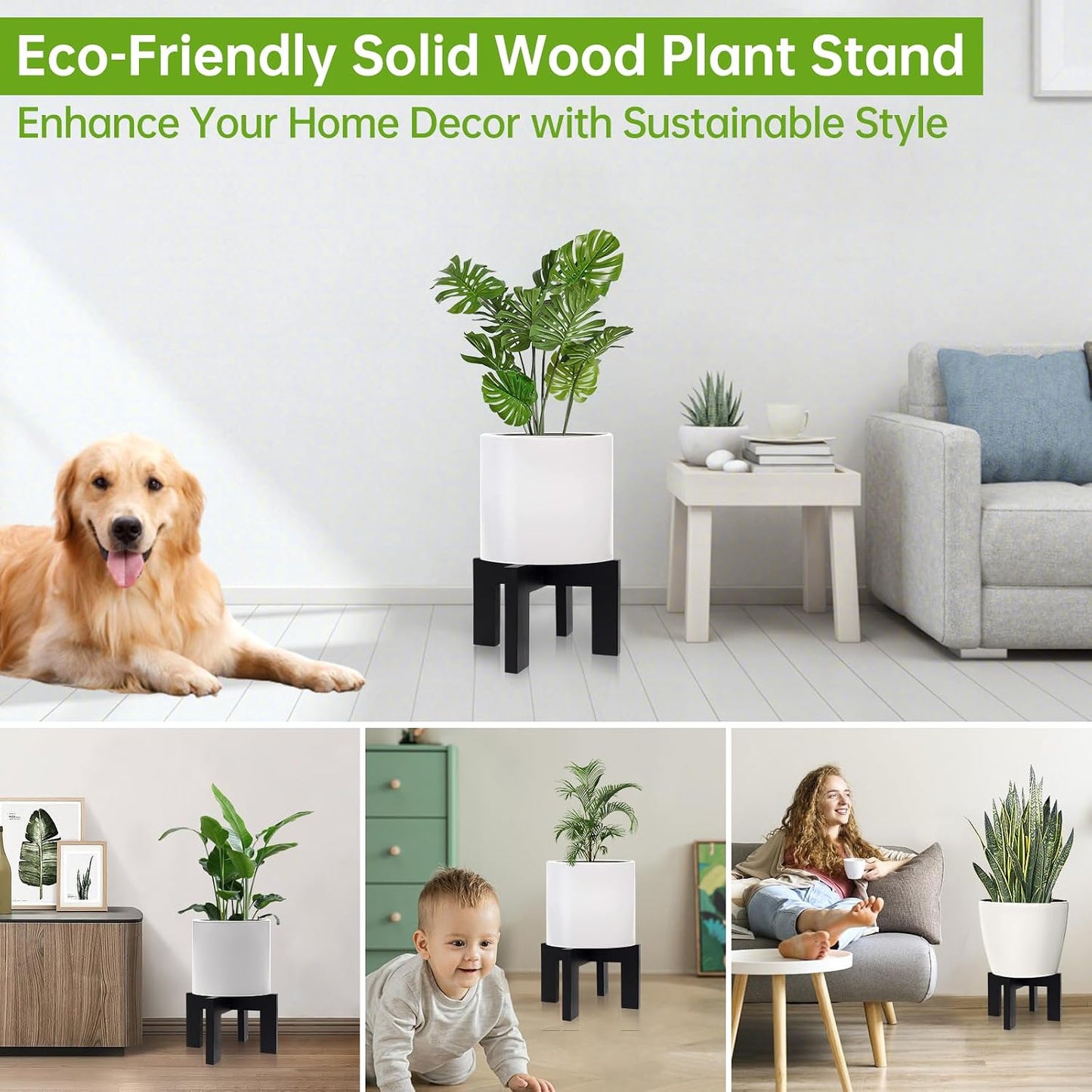 2 Pack Wood Plant Stand Indoor Holders for Plants, Sturdy Flower Pot Stands Plants Shelf, Wooden Stool for Patio Plant