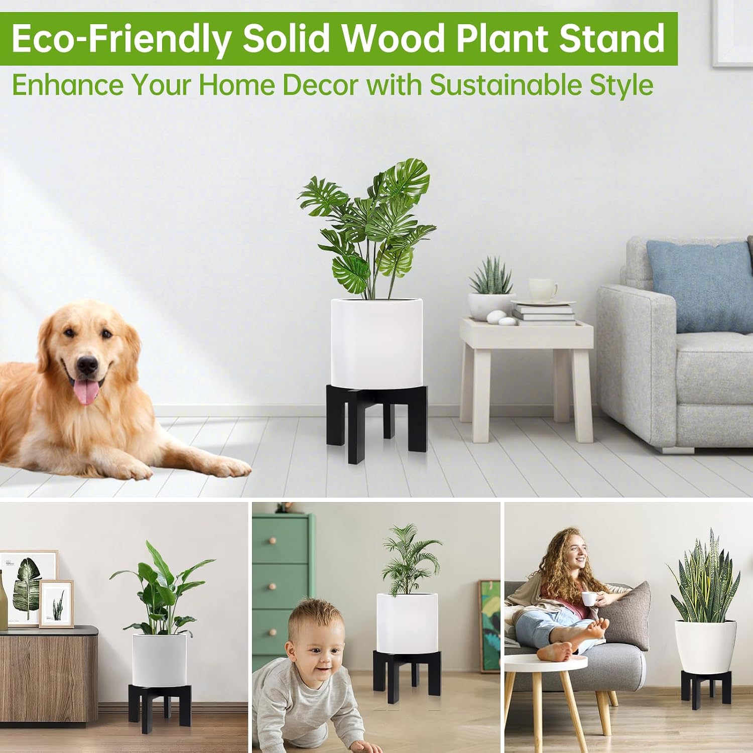 2 Pack Wood Plant Stand Indoor Holders for Plants, Sturdy Flower Pot Stands Plants Shelf, Wooden Stool for Patio Plant