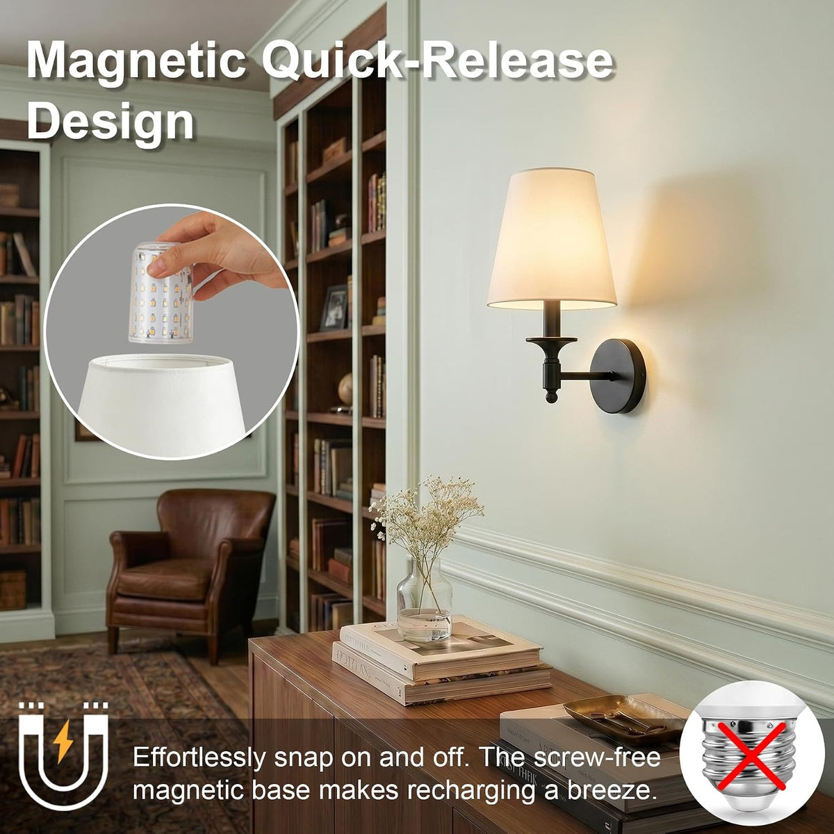 Black Wireless Wall Sconce Set of 2, Battery Operated Wall Lights with Remote Control & 3 CCT Color Temperature