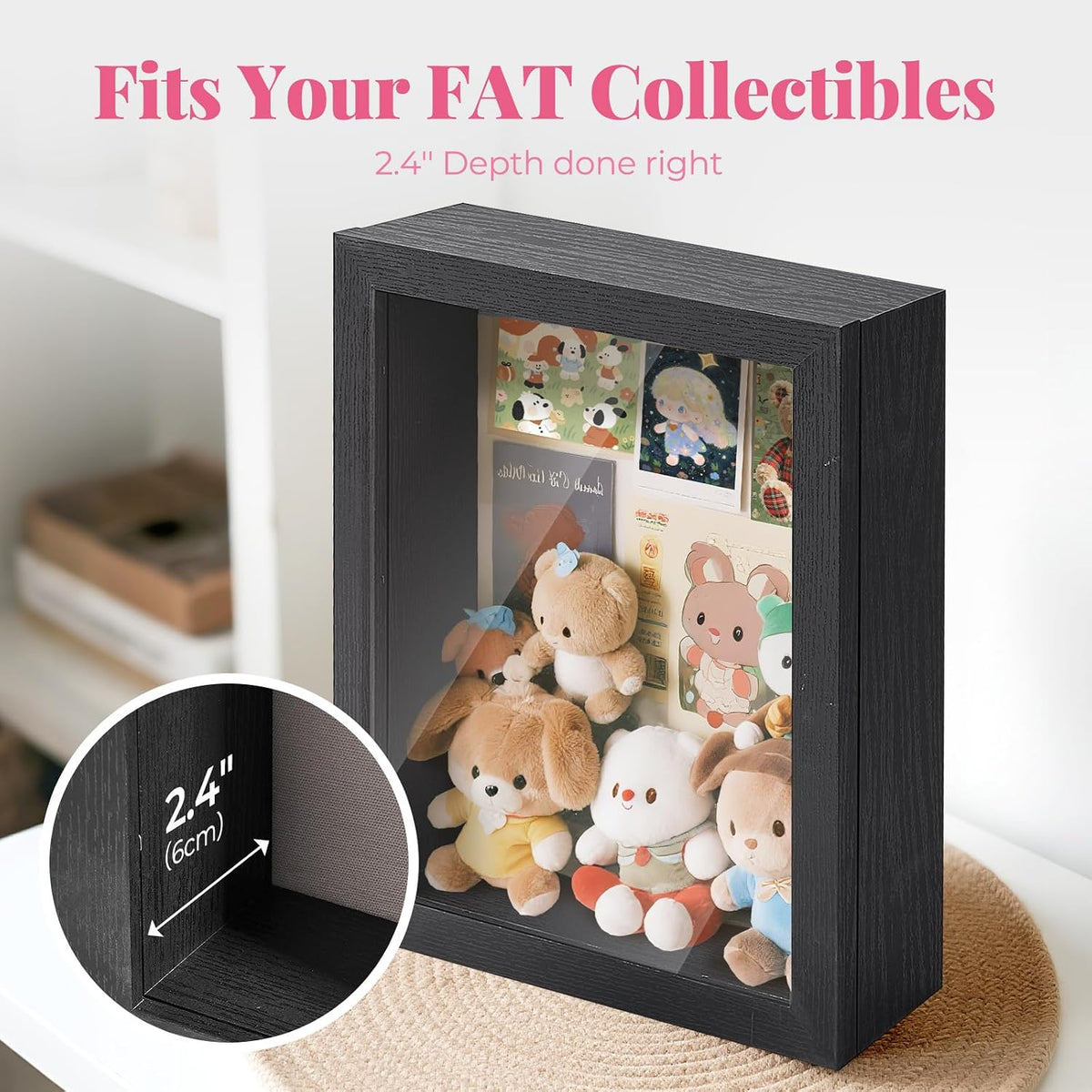 HOUSE DAY 11x14 Deep Shadow Box Frame with Linen Back, Pins, Black | 2.4 in Usable Depth for Pet, Baby Keepsakes