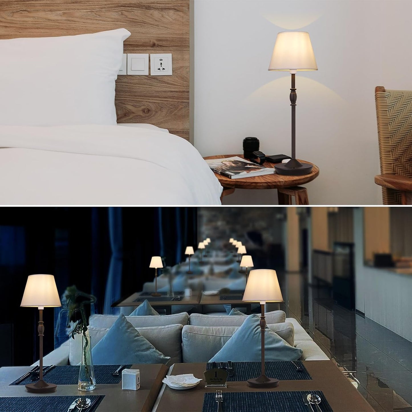 Cordless Table Lamp Portable Small LED Touch Lamp with Dimmer, 18" 2700K Rechargeable Battery Light for Bedside, Dining