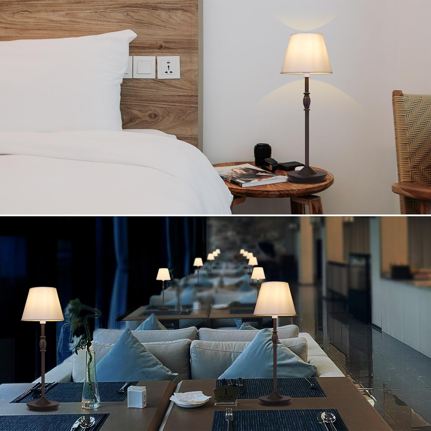 Cordless Table Lamp Portable Small LED Touch Lamp with Dimmer, 18" 2700K Rechargeable Battery Light for Bedside, Dining