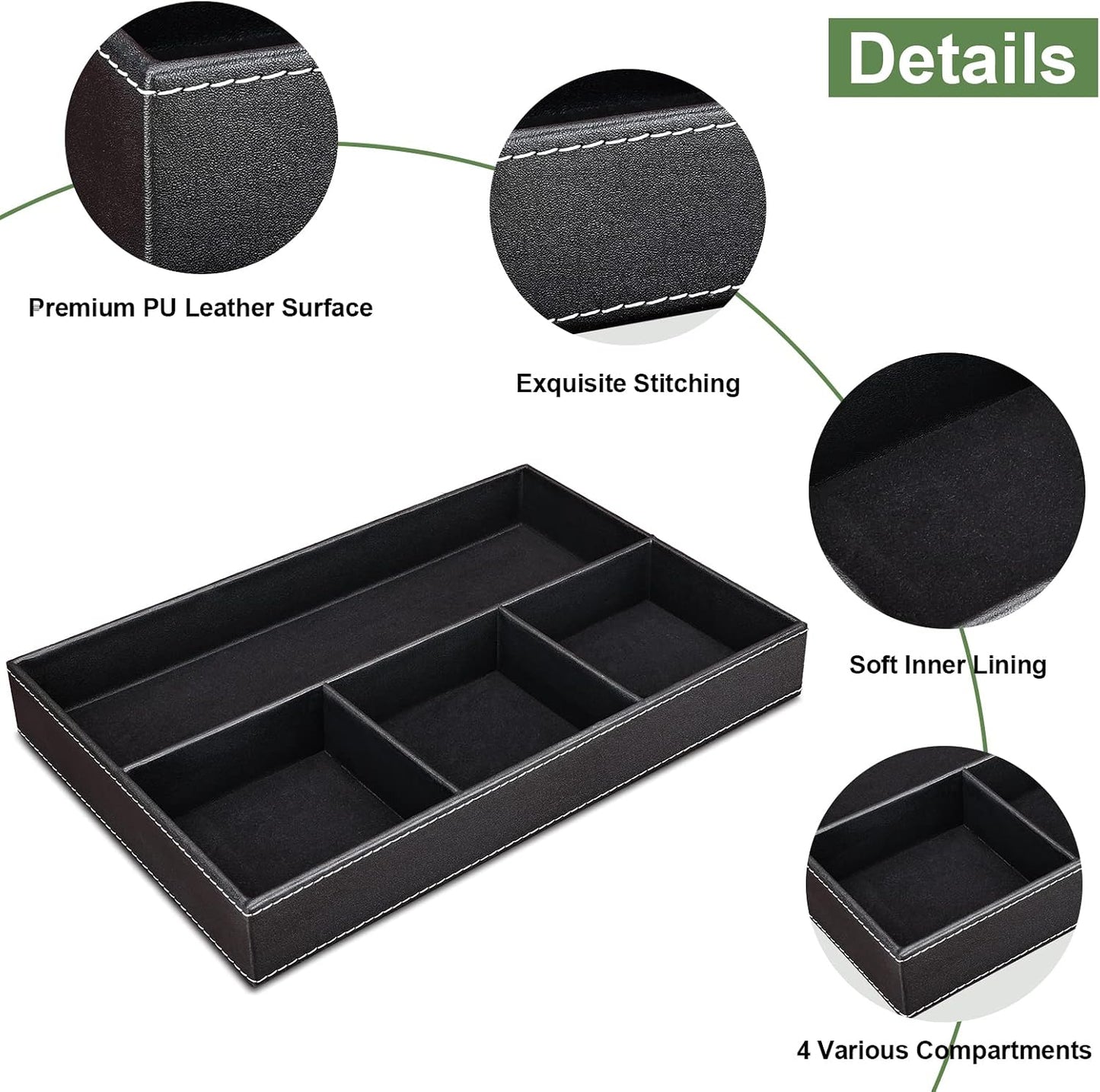 Faux Leather Valet Tray for Men / Black