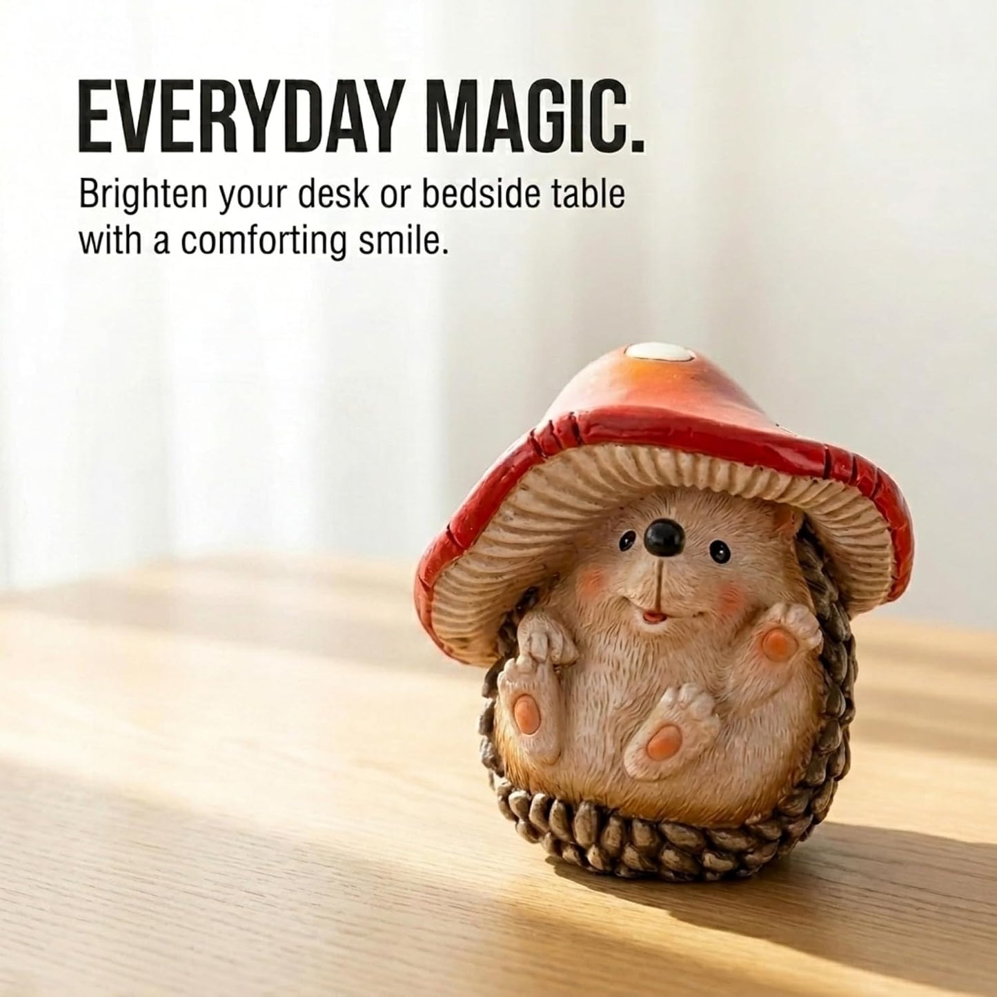 Playful Mushroom Baby Hedgehog Figurine