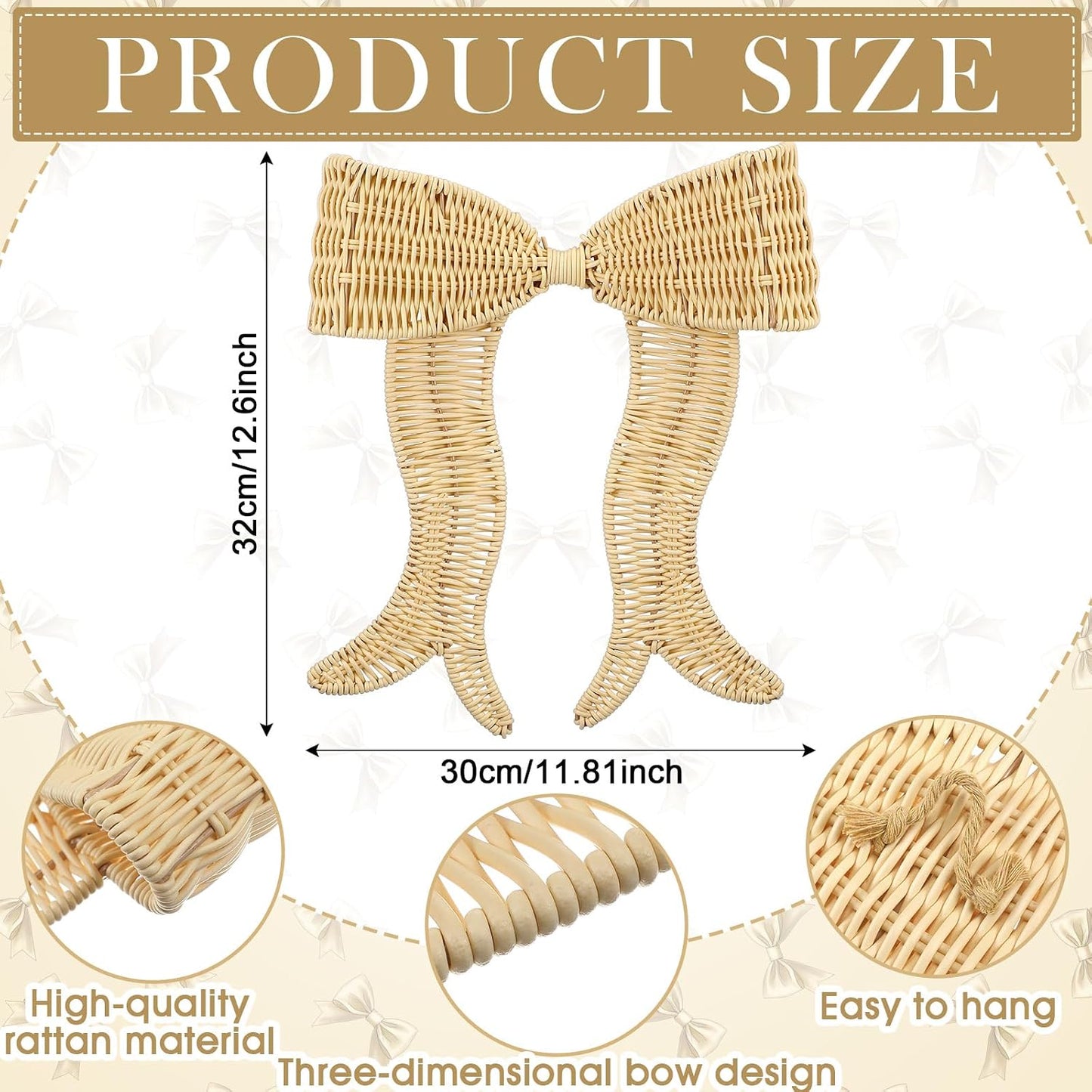 Rattan Bow Wall Decoration Boho Bow Wall Decor Woven Natural Hanging Woven Decor for Nursery / Beige