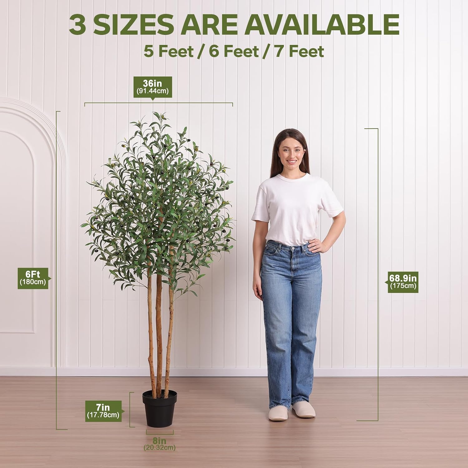 Olive Tree Artificial Indoor Faux Plant / 6ft / Green / 6 Inch