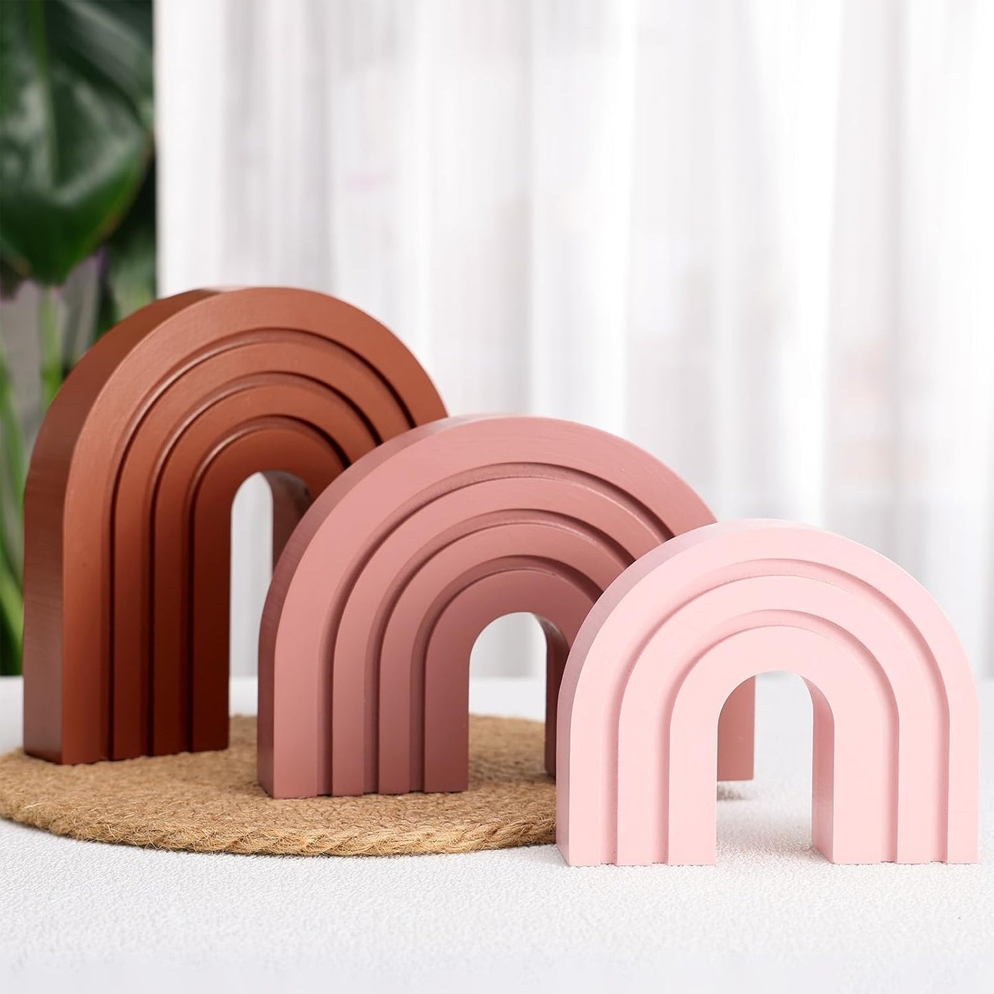 Boho Shelf Decor Wood Arch Rainbow Room Decor Modern Wooden Arch Decoration / Pink / Set of 3