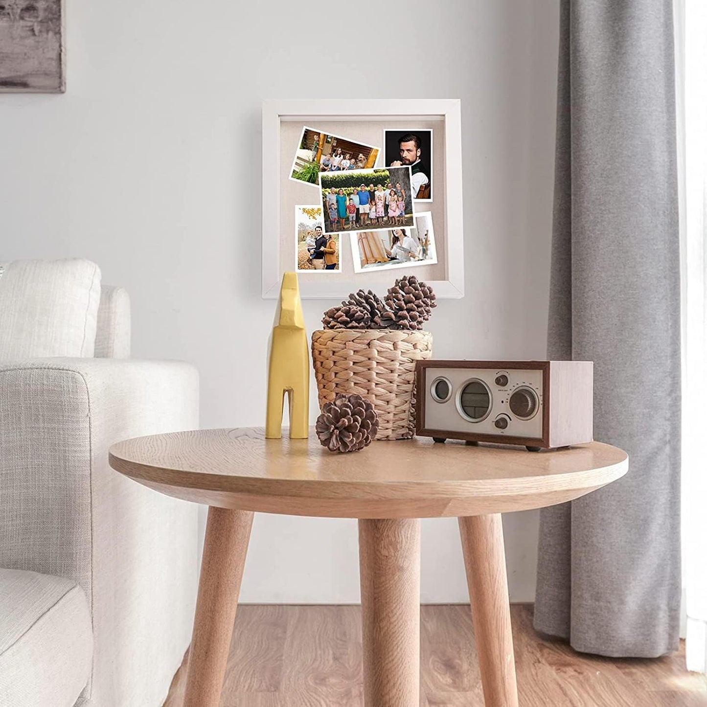 Elegant Deep Wood Shadow Box Frames - Set of 3 White 10x10 Display Cases with Real Glass and Linen Backboard, Perfect