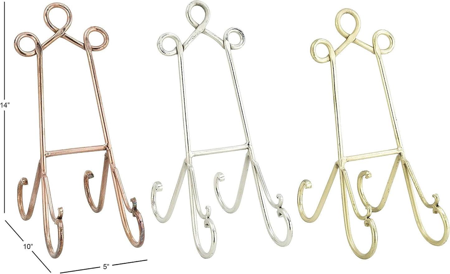 Deco 79 Metal Display Easel Scroll Tabletop Easel, set of 3 Display Stand 5" x 10" x 14", Multi Colored