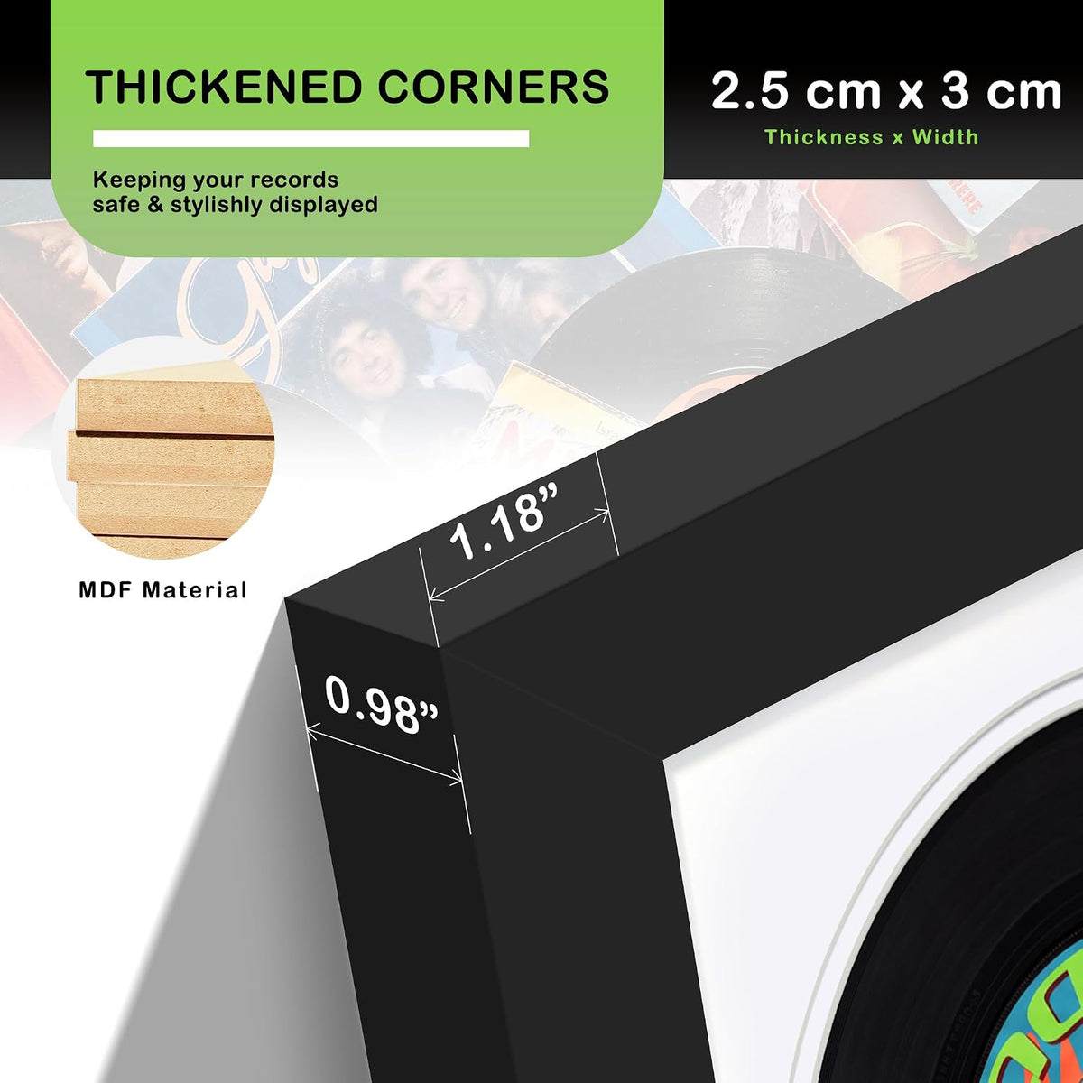 DUENPY 15.6x31.5 Vinyl Frame For 12.5x12.5 Cover White Mat | Displays 12.5x12.5 Album Cover Art, Supports Wall Mounting