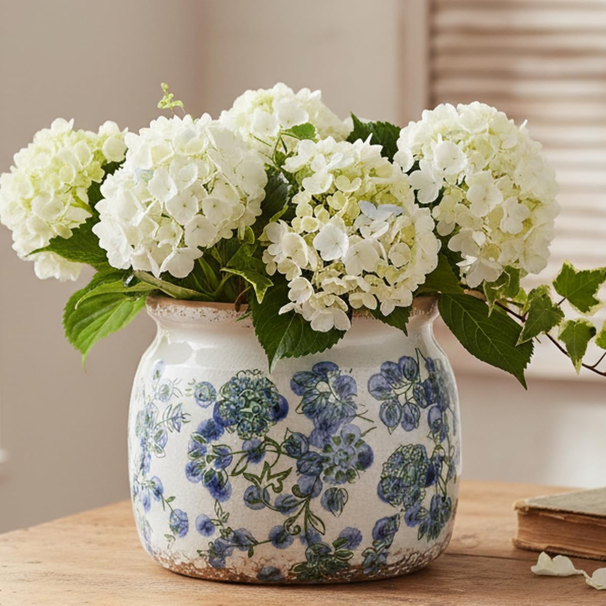 Ceramic Planters Spring Decor / Deep Blue Floral / 6.29 Inch