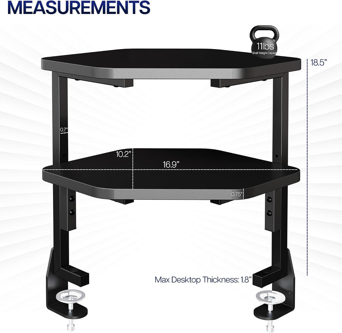 VIVO Corner Clamp-on 17 inch Above or Below Desk 2-Tier Shelving Unit for Table Accessories, Gaming Devices, and More