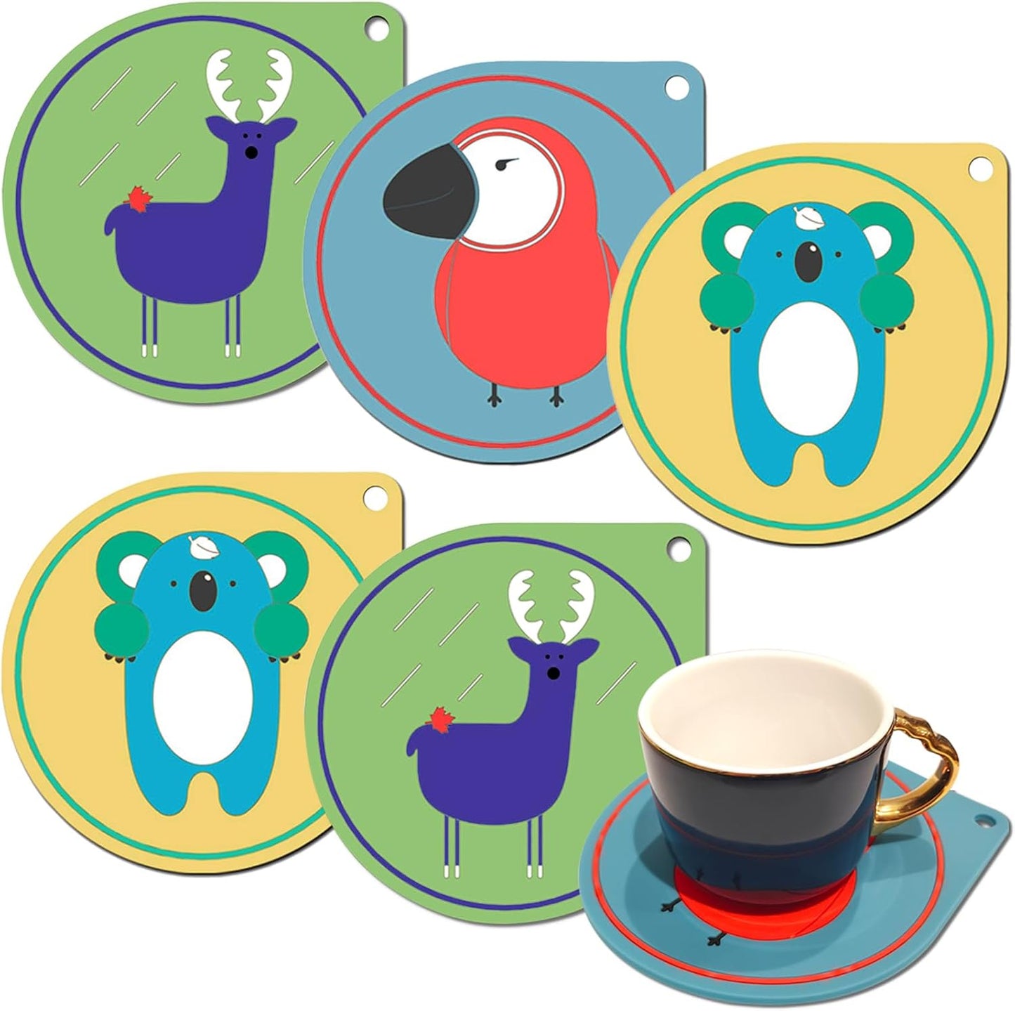 Silicone Coasters Large Drink Coasters Silicone Trivets Hot Mats Cartoon Thickened / Set of 6