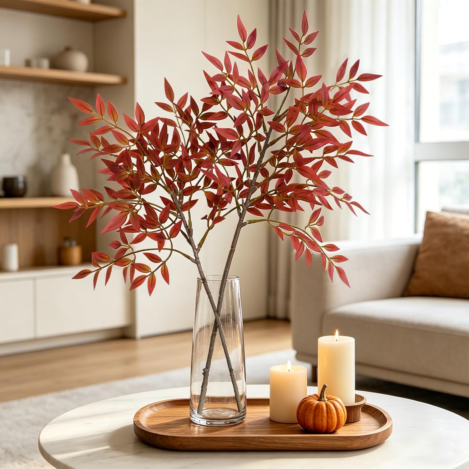 Artificial Plants Indoor Faux Branches for Vase Filler / Red Nandina / 35.4 Inch / Set of 2