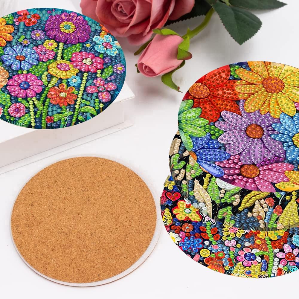 Holder Cork Pads / Colorful Flowers / Set of 8