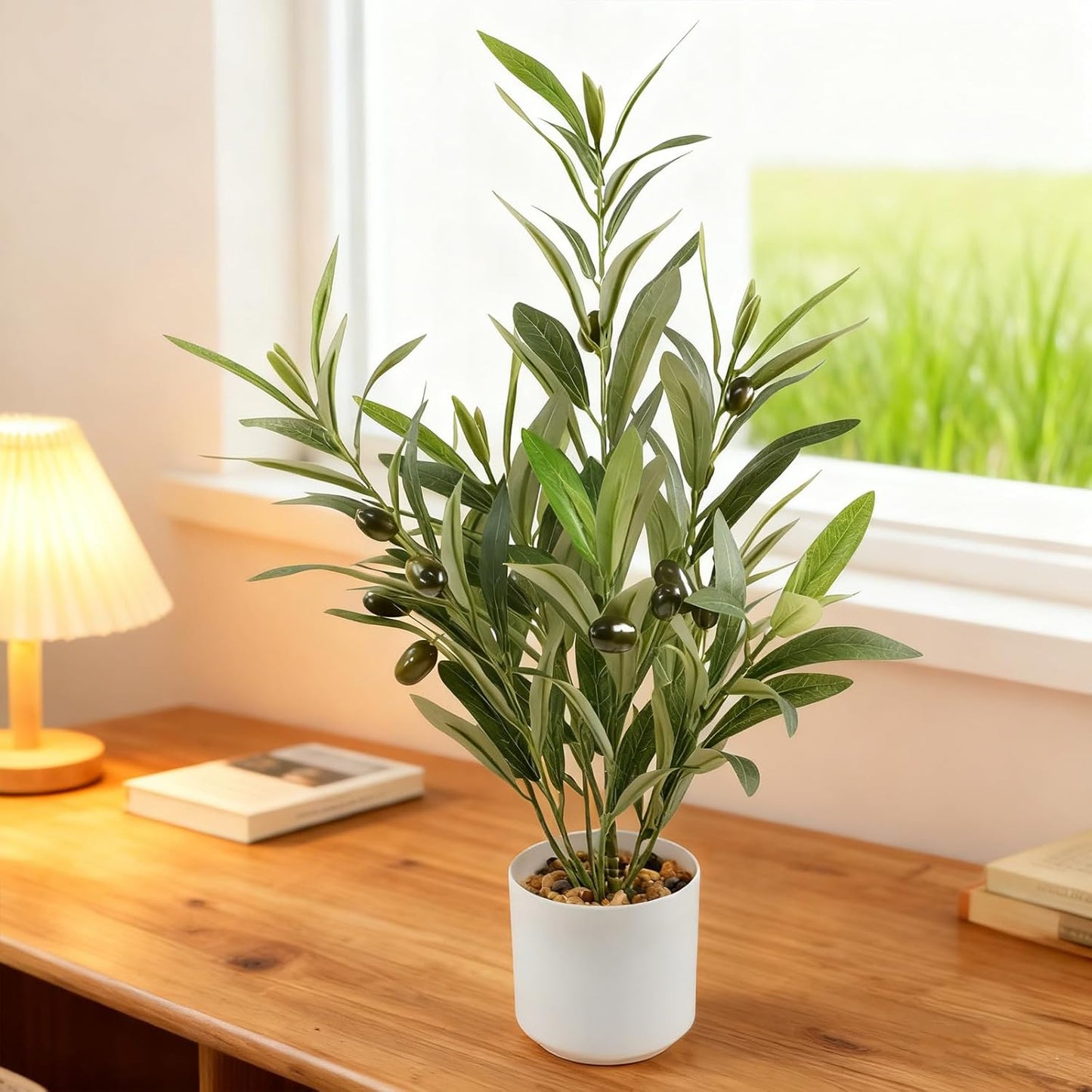 Artificial Olive Branches in Pot / Potted Olive / White