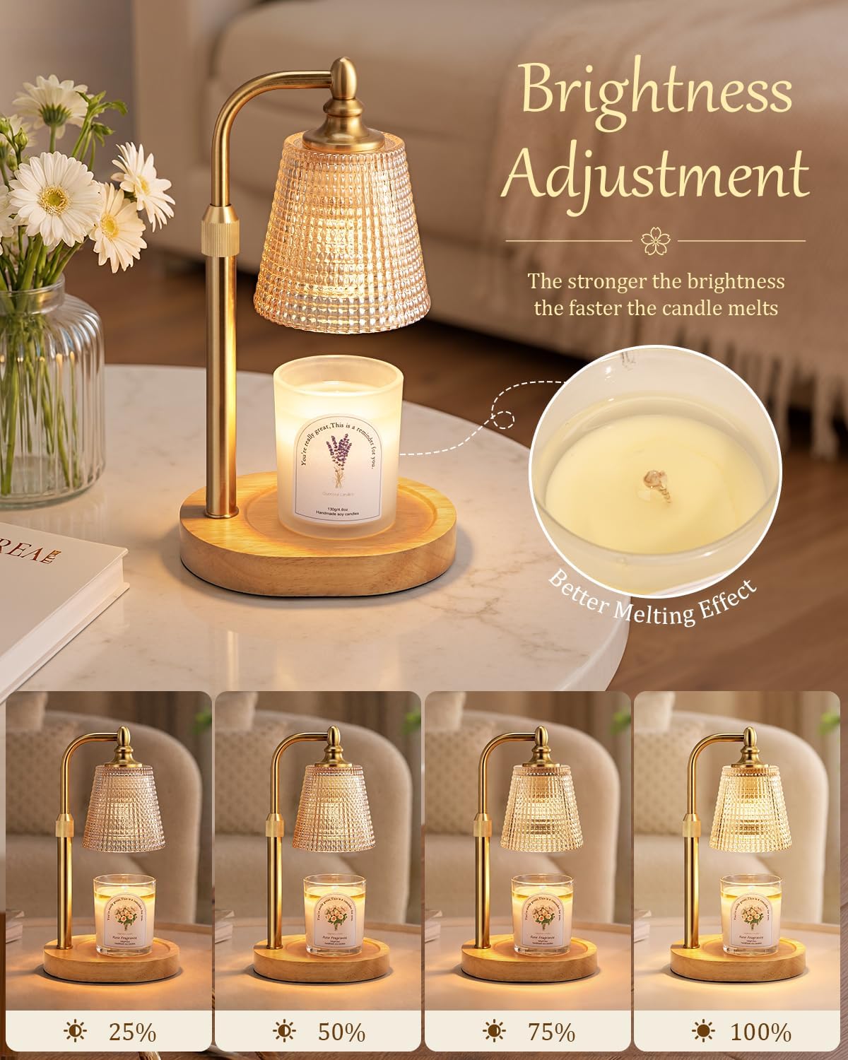 Candle Warmer Lamp with Timer,Birthday Gifts for Women Mom Home Decor | Adjustable Height Dimmable,Office Dorm Bedroom
