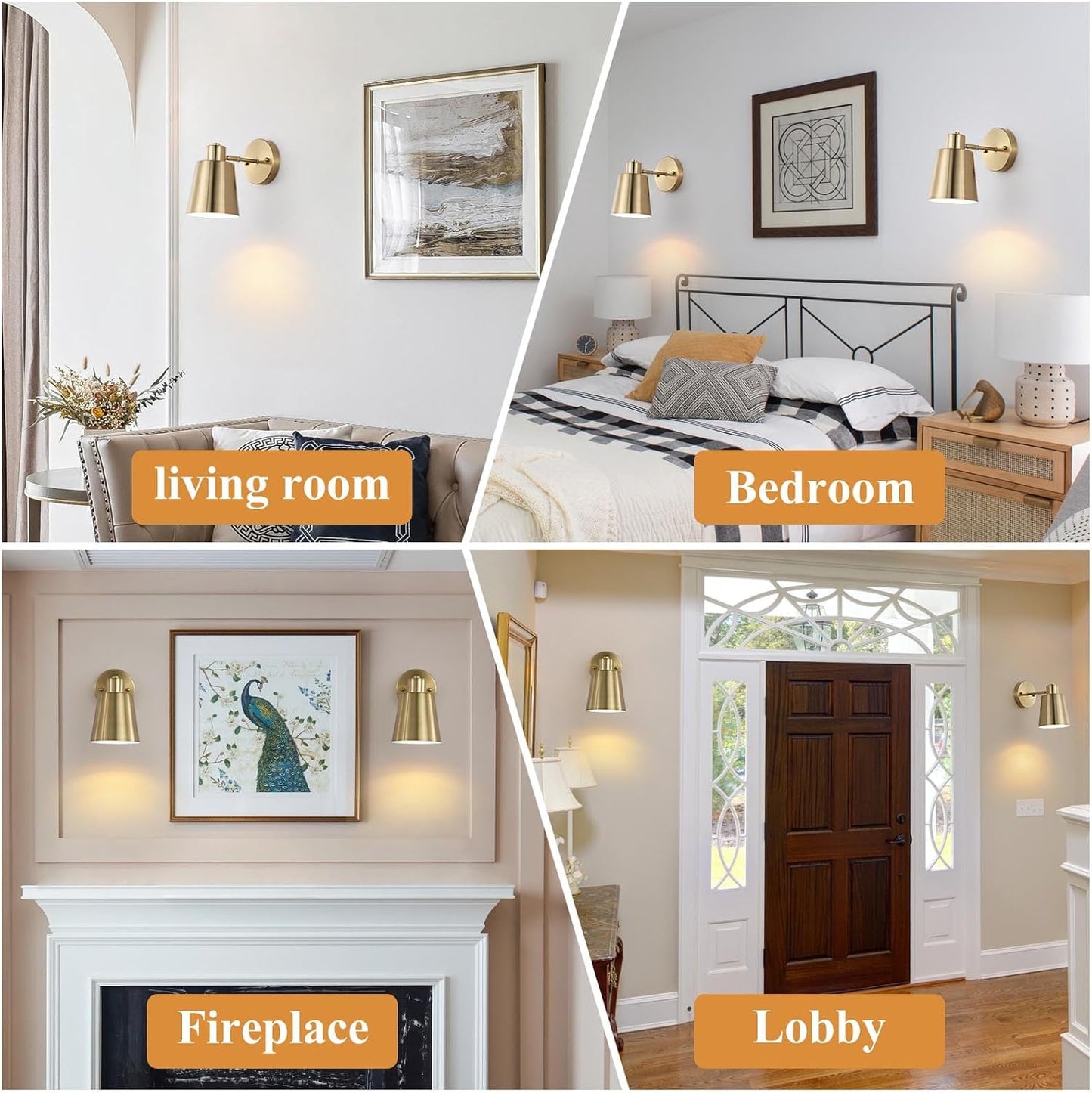 Battery Operated Wall Sconce Set of Two,Gold Modern with Remote Control Dimmable Wall Lighting Indoor, Not Hardwired