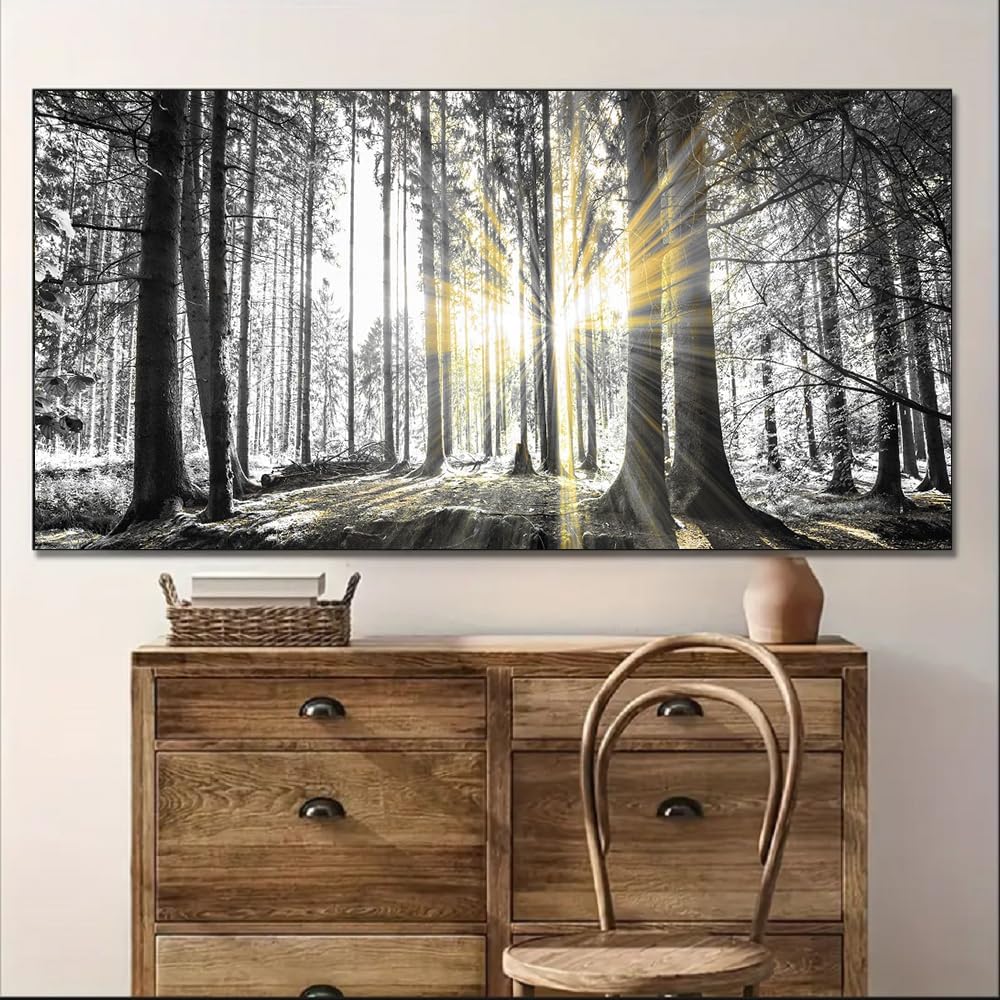 White Forest Wall Art Prints Sunset Landscape Canvas Picture / Blandcape-wb / 40"L x 20"W / Black