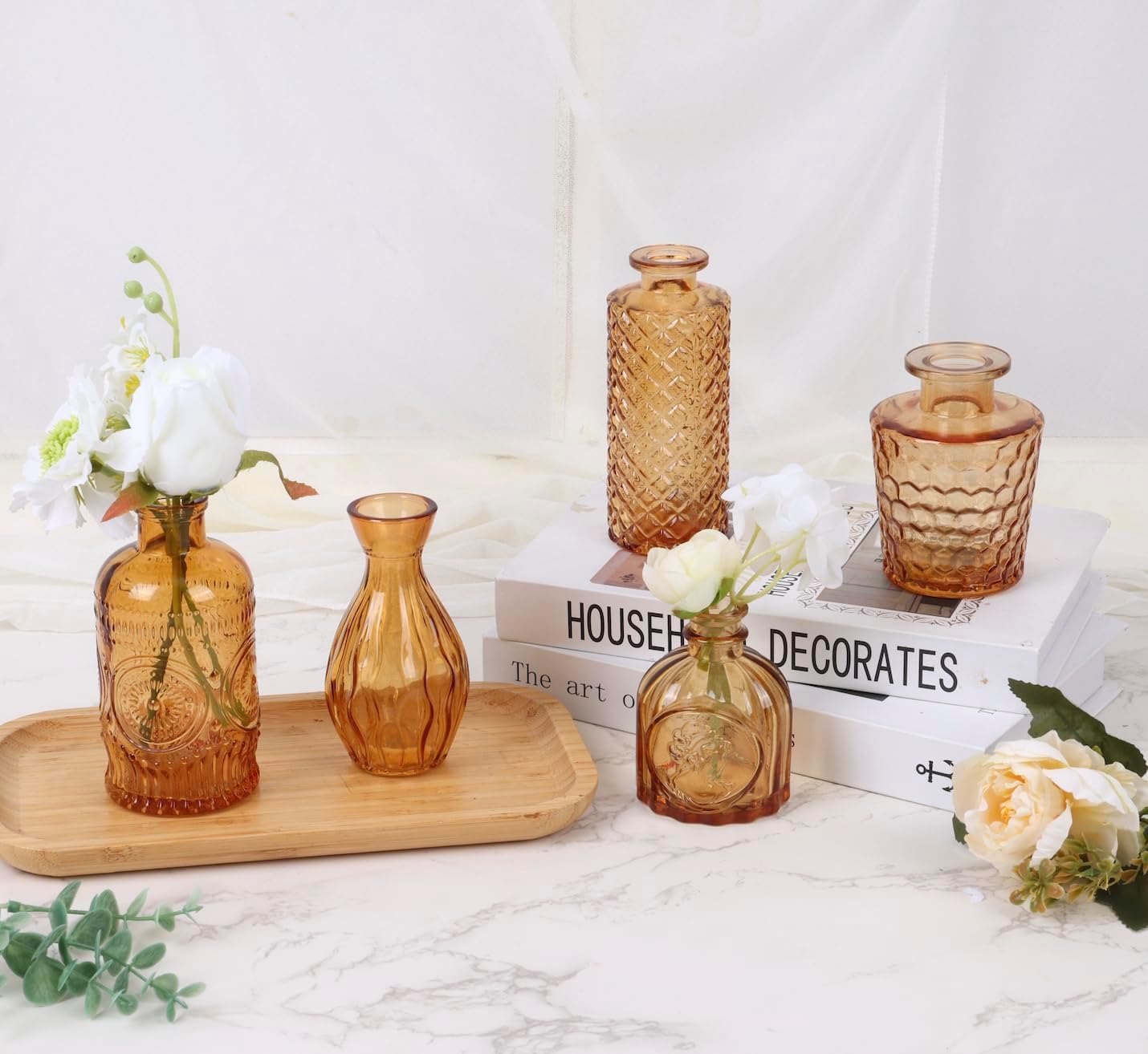 Glass Bud Vase Set / Amber / Gold / Set of 5