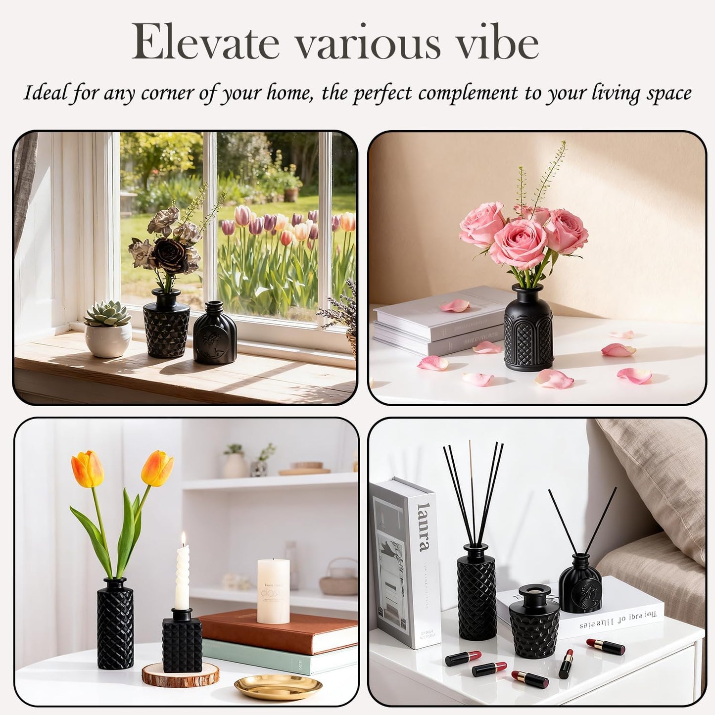 Black Glass Bud Vase Pcs / Classic Black / Set of 14