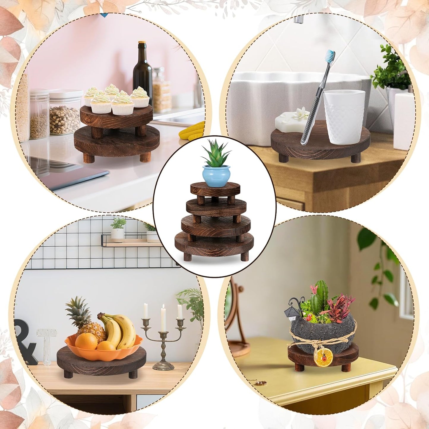 Round Wood Risers Display Stands Wooden Risers / Set of 4