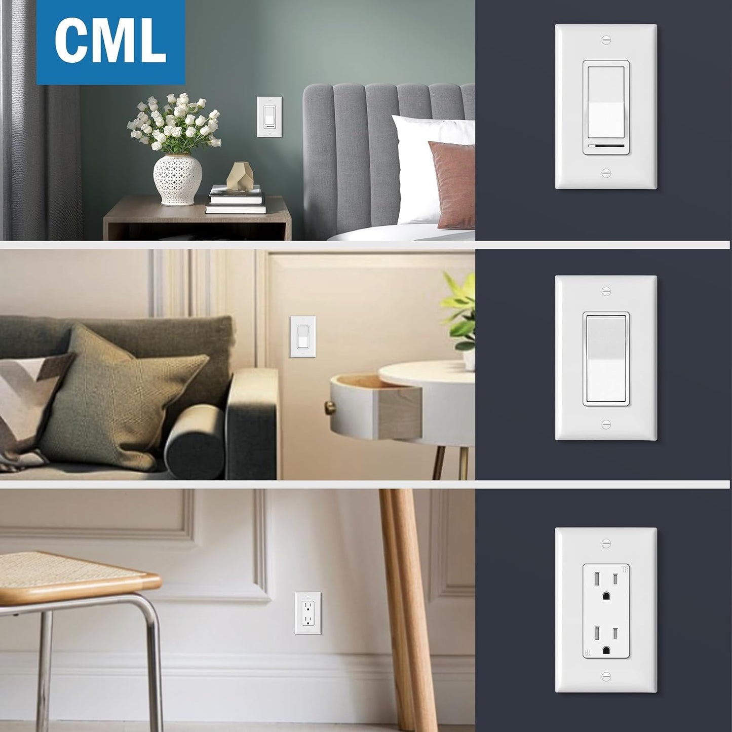 CML Mid-Size Decorator Wall Plates, 40 Pack Electrical Outlet Receptacle Covers, 1-Gang Switch Plates, Midway Size