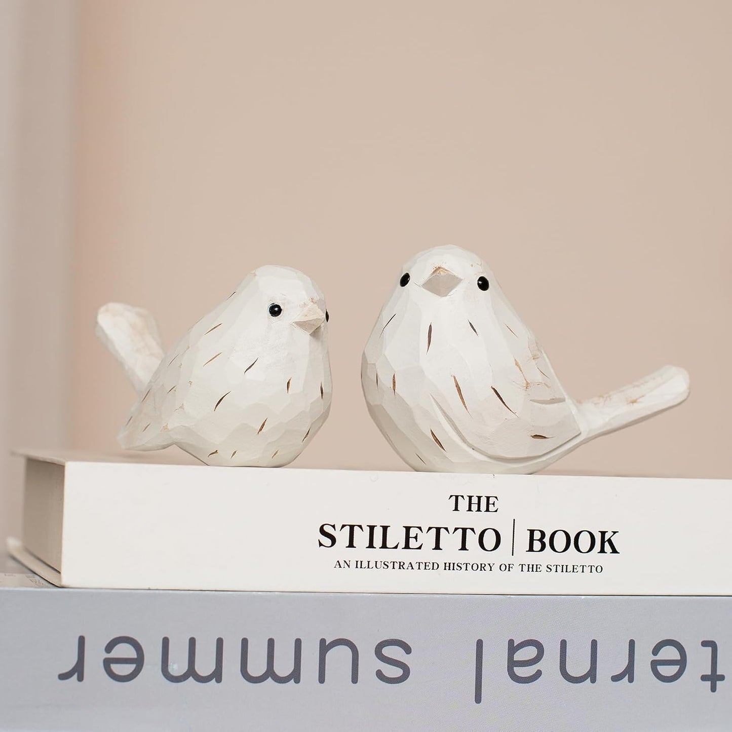 Rustic White Carved Bird Statues / White Farmhouse Birds / Set of 2